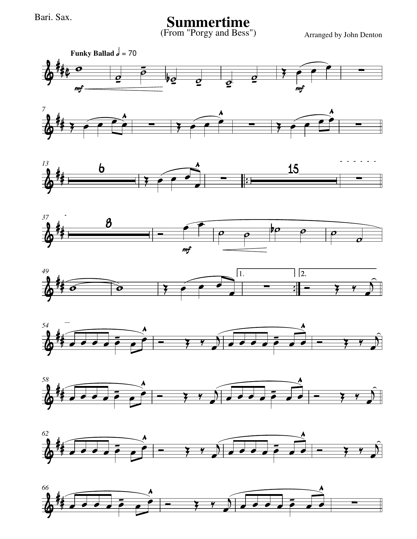 Summertime sax bariton — sheet music cover (first page)
