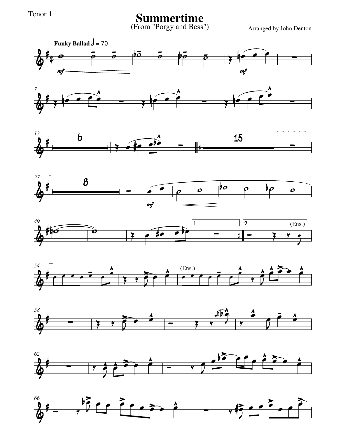 Summertime tenor — sheet music cover (first page)