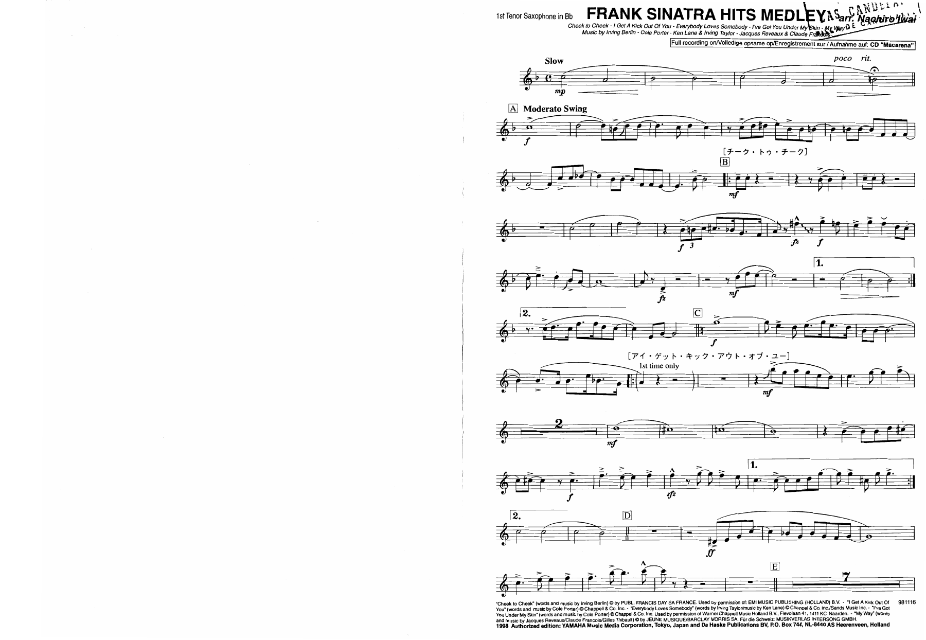 13 saxo tenor — sheet music cover (first page)