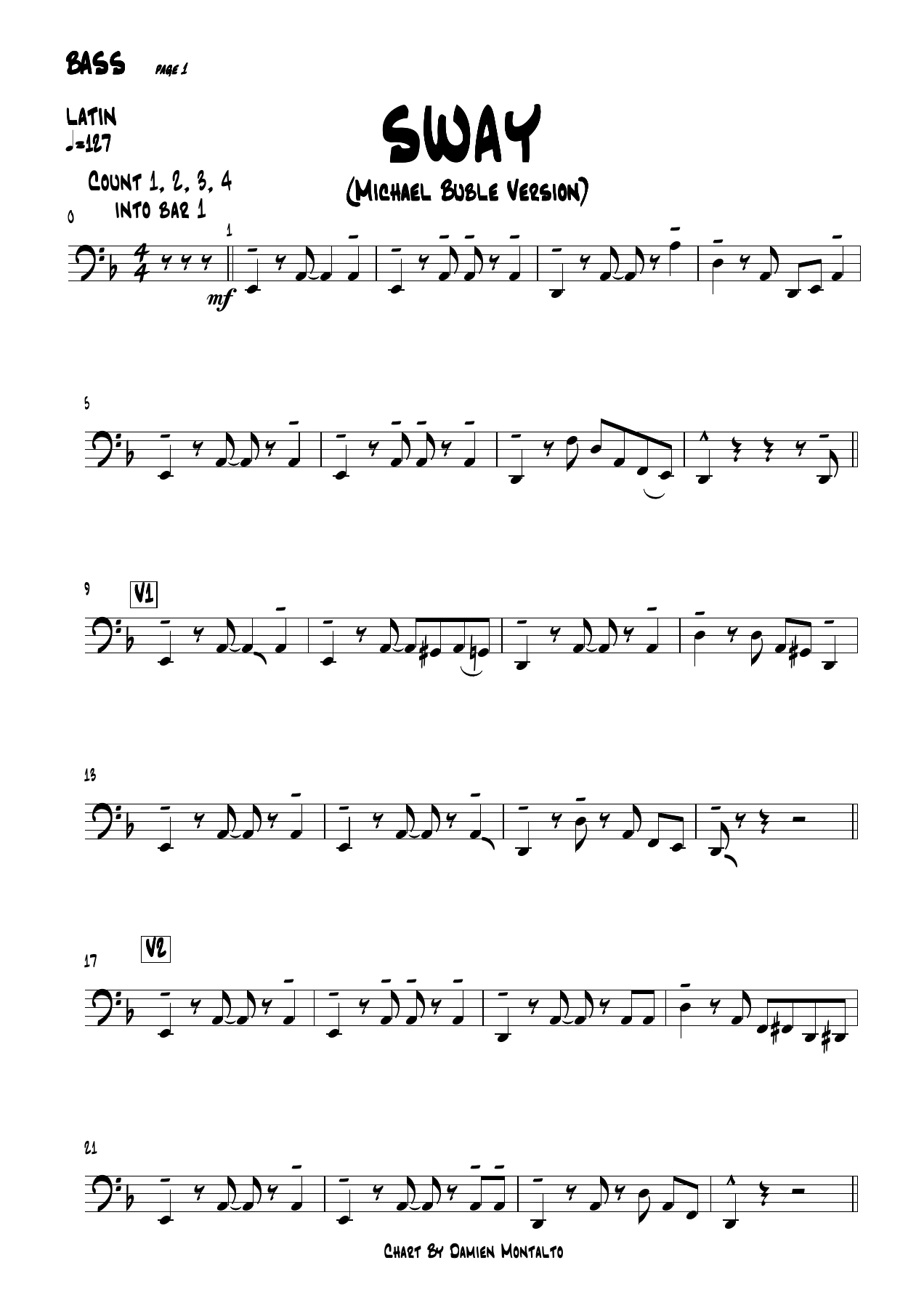 Sway BASS — sheet music cover (first page)