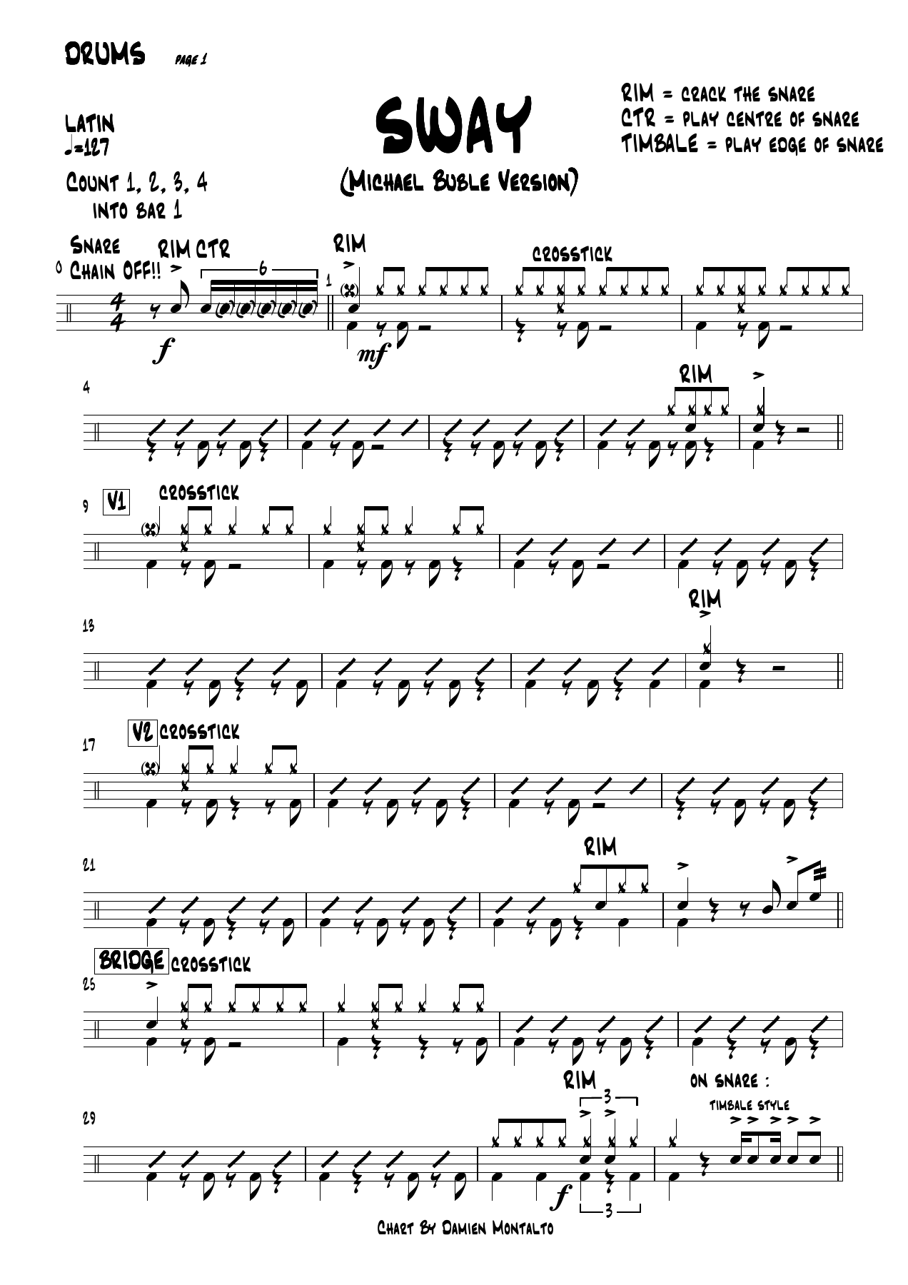 Sway DRUMS — sheet music cover (first page)
