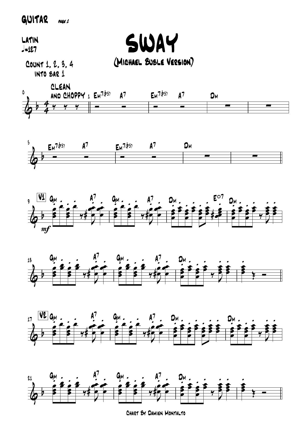 Sway GUITAR — big_band_vocal sheet music arranged by Damien Montalto | Latin Jazz