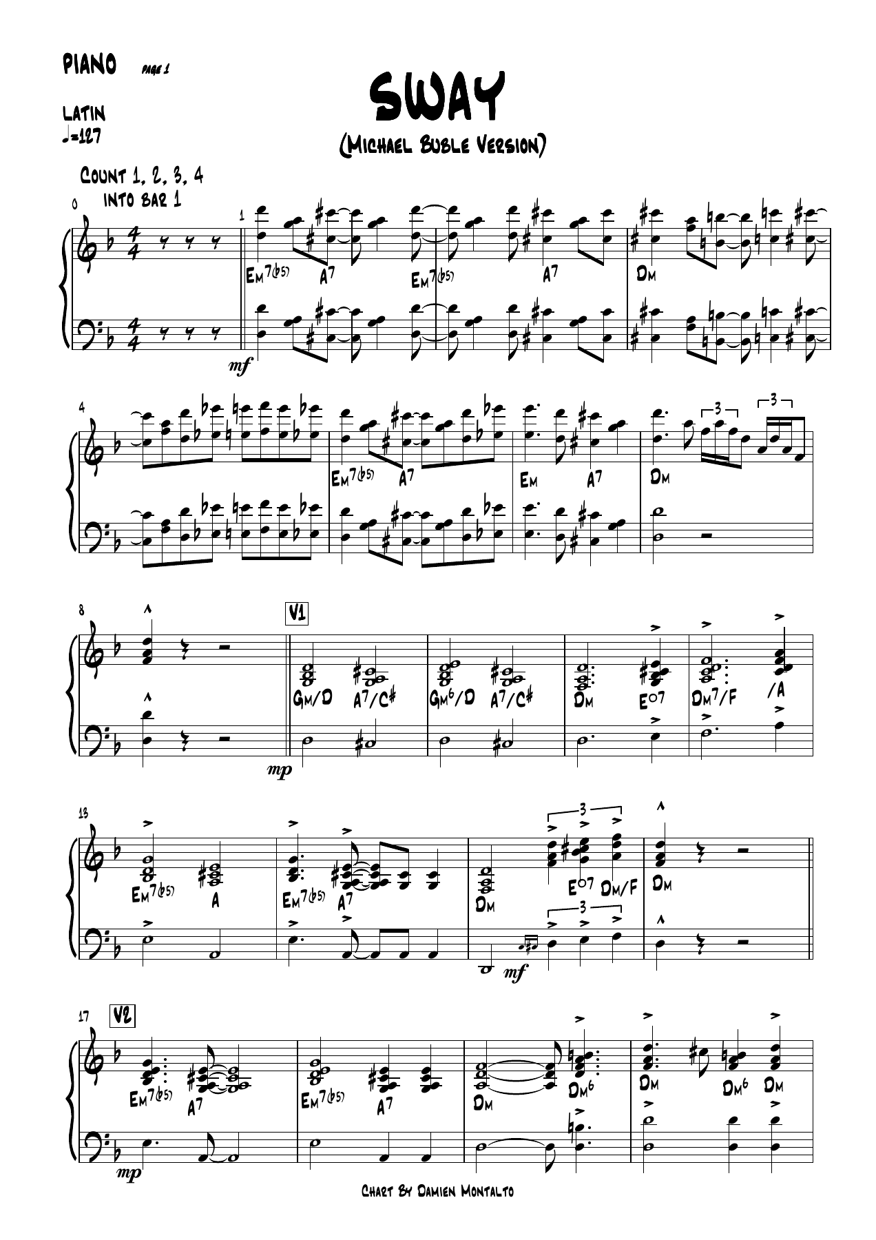 Sway PIANO — sheet music cover (first page)