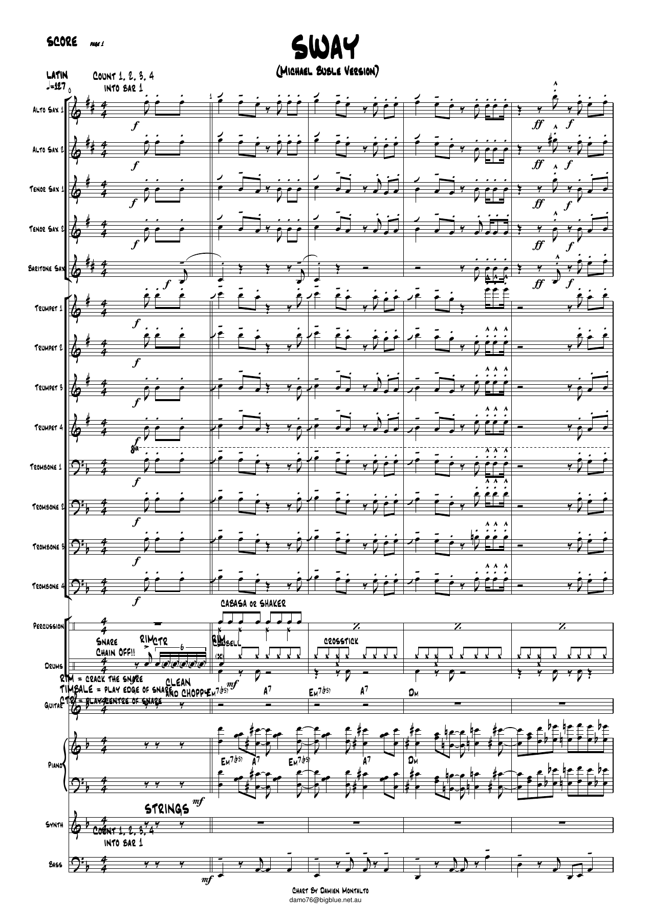 Sway SCORE — sheet music cover (first page)