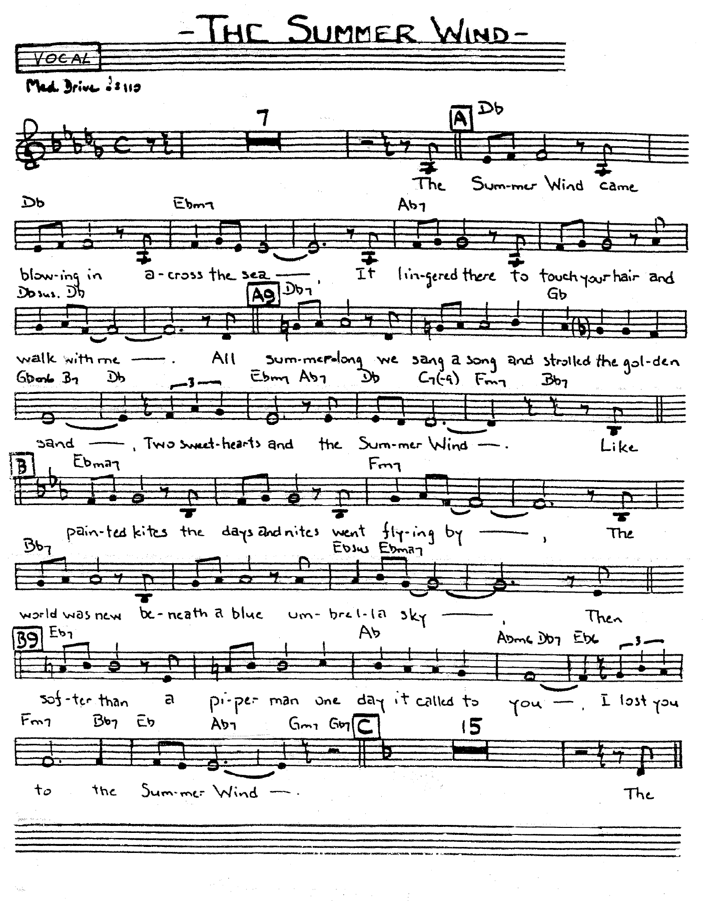 The Summer Wind Voc — sheet music preview