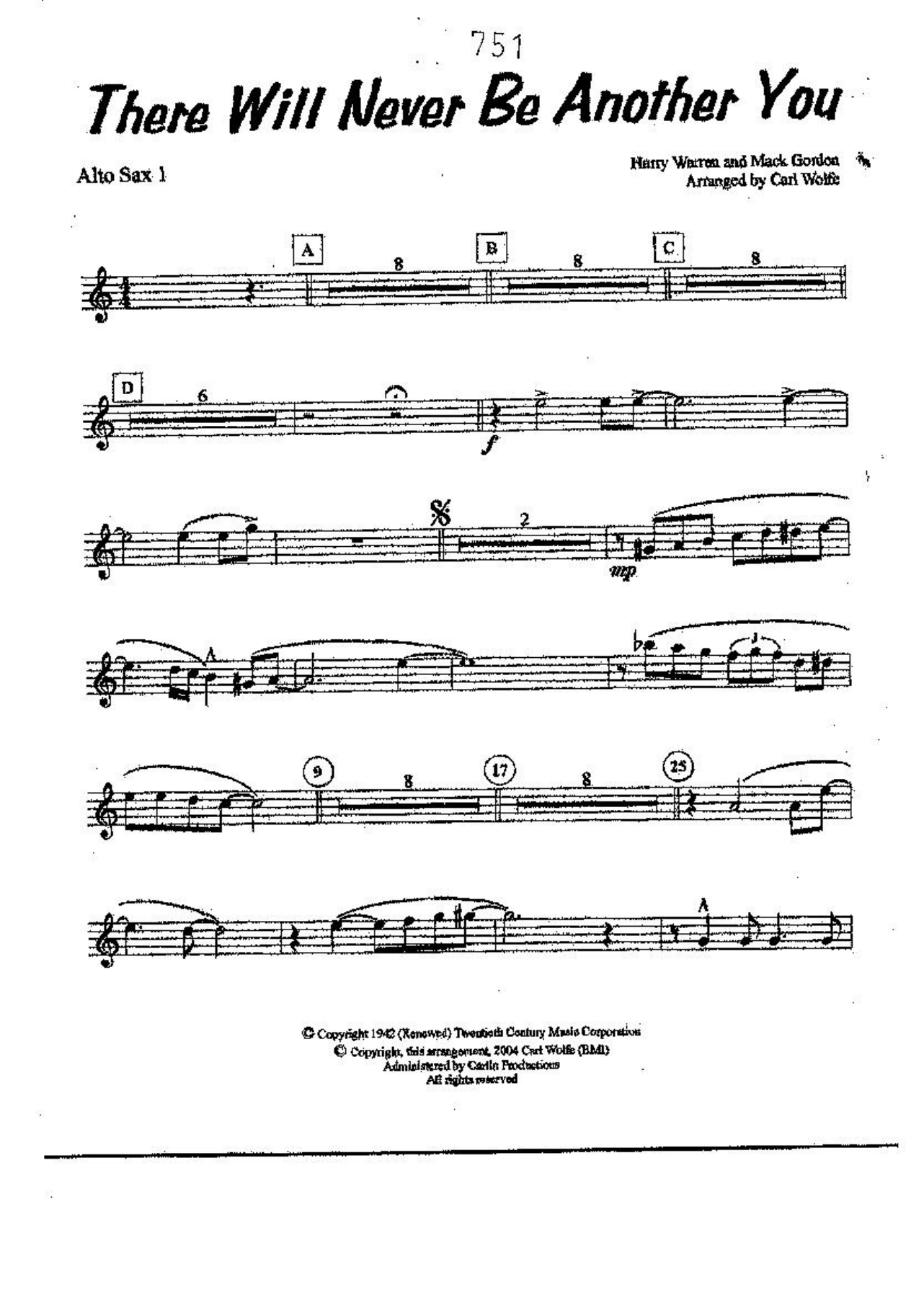 There Nill Never Be Another You-Wolfe Vocal no part — Биг-бэнд с вокалом sheet music by Wolfe Vocal no part | Jazz Standard