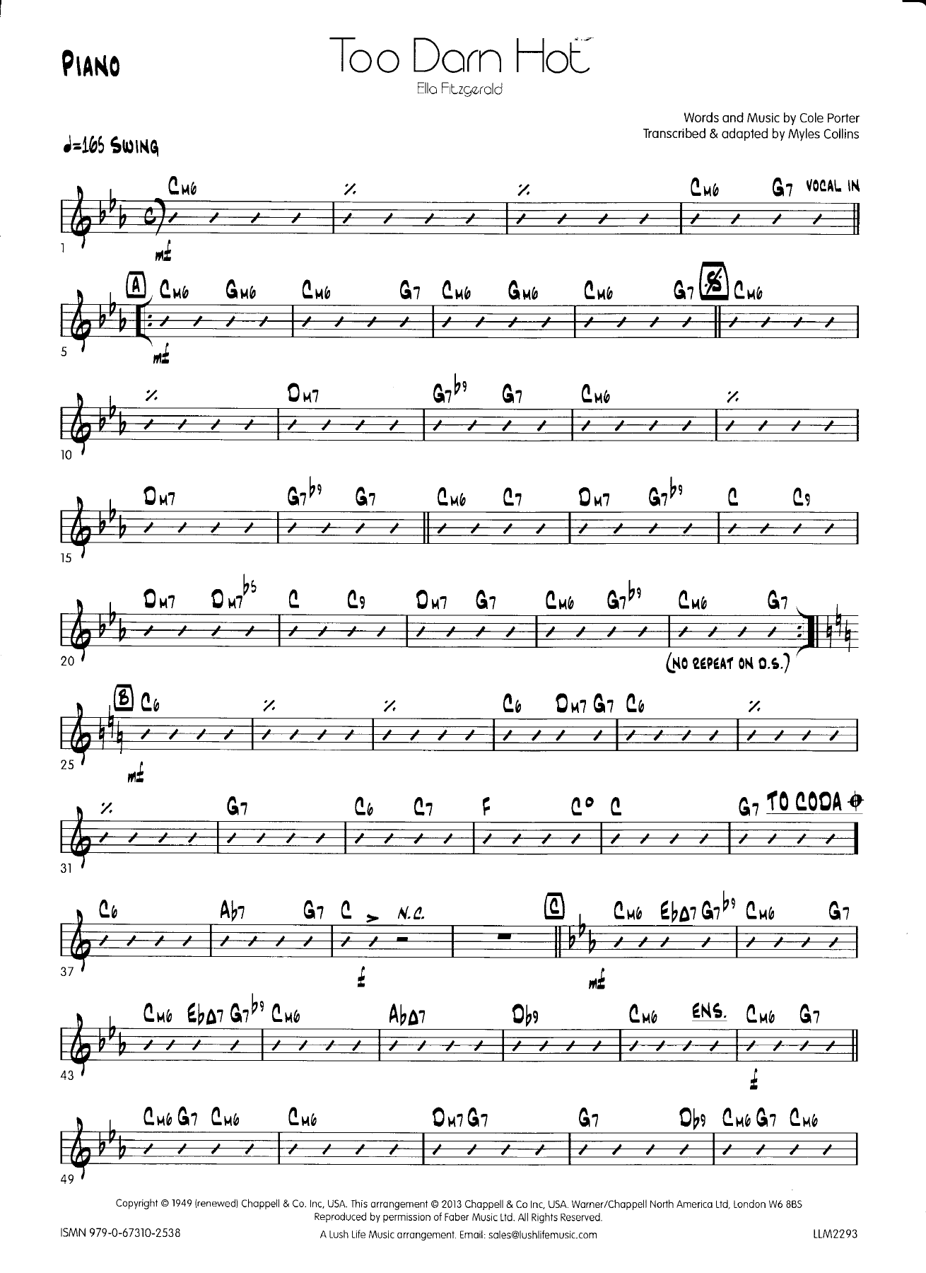 Too darn hot - piano — big_band_vocal sheet music arranged by Myles Collins | Musical Theatre