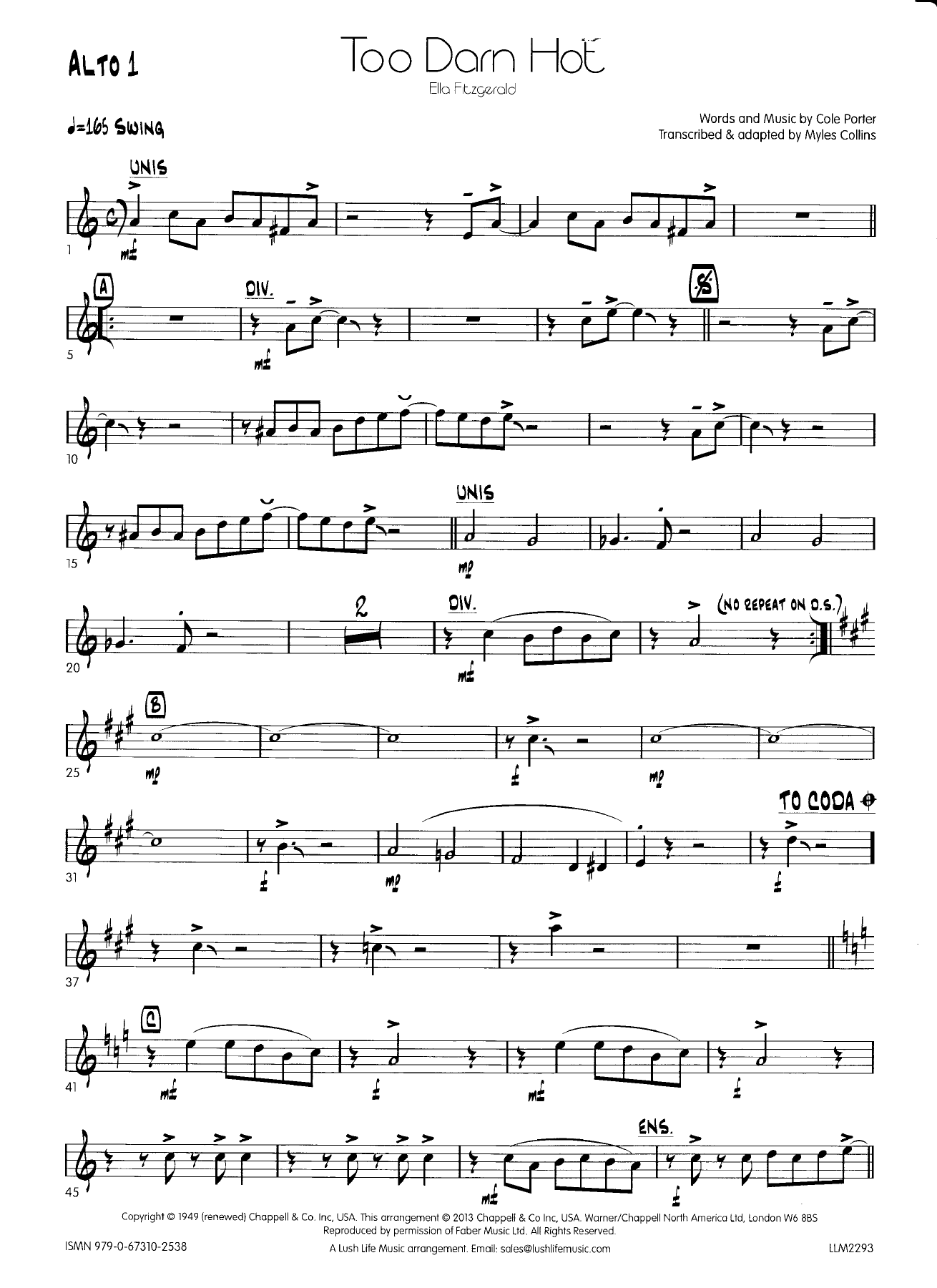 Too darn hot - saxar — sheet music cover (first page)