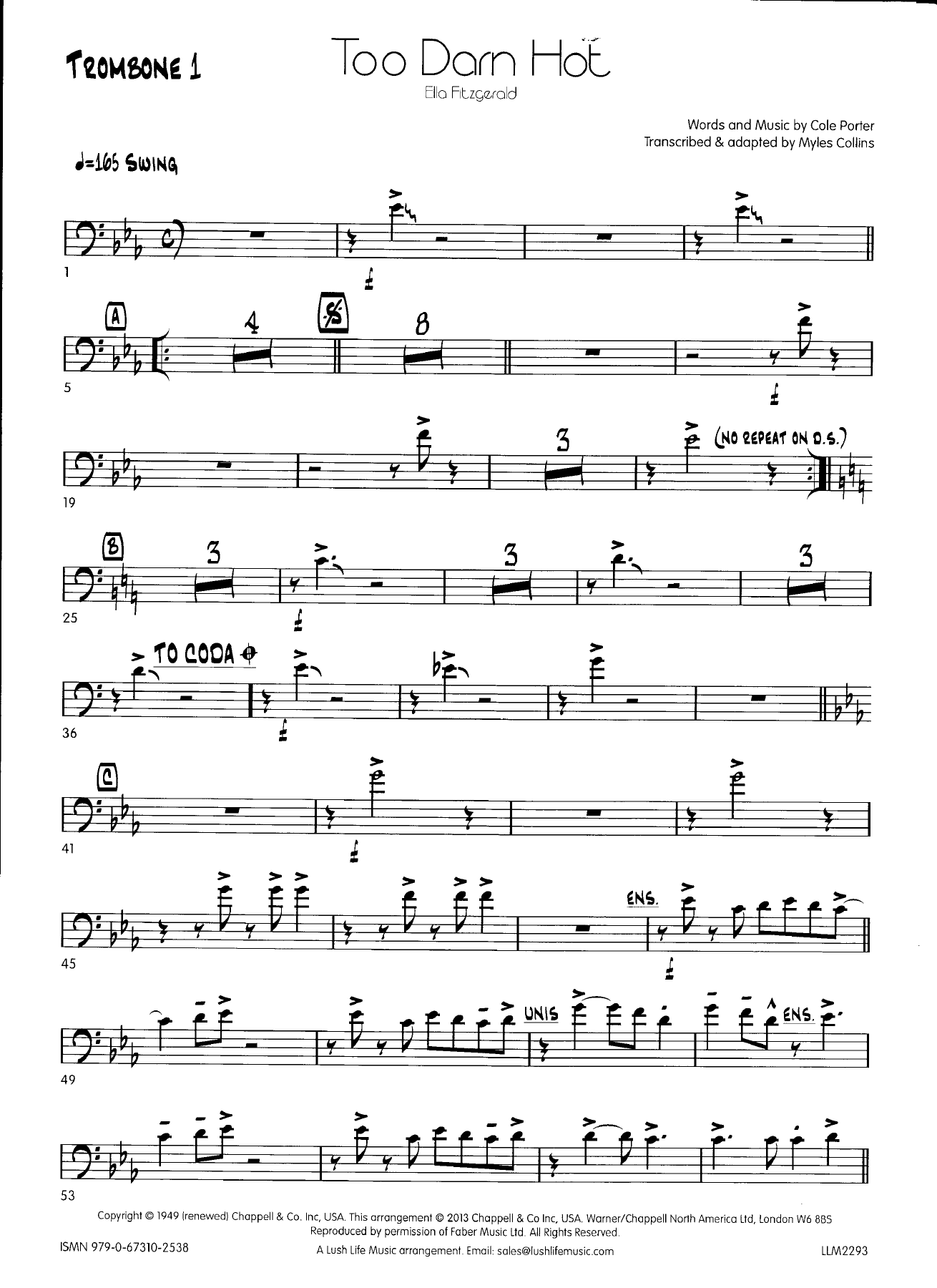 Too darn hot - bones — sheet music cover (first page)