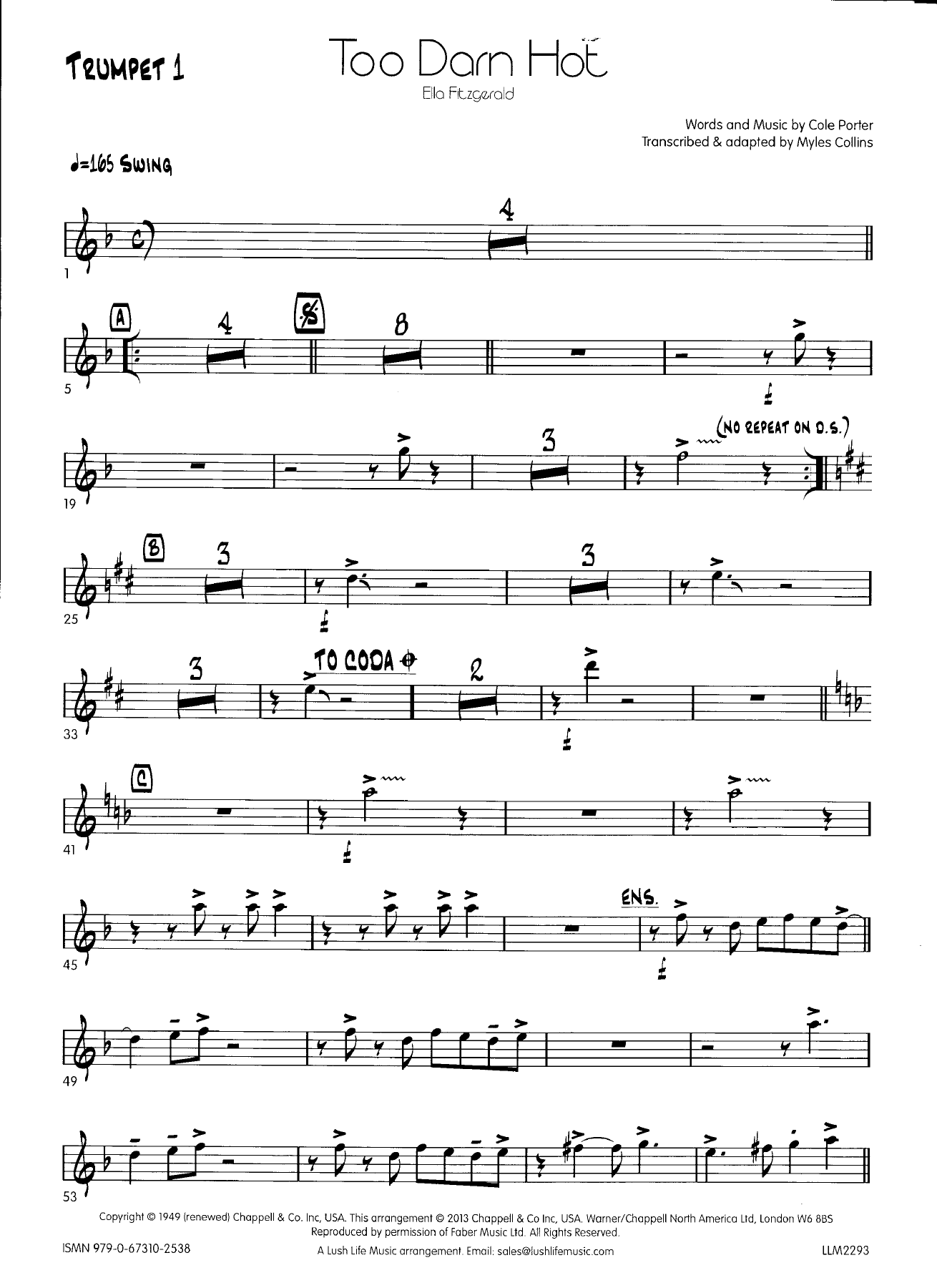 Too darn hot - trumpets — sheet music cover (first page)