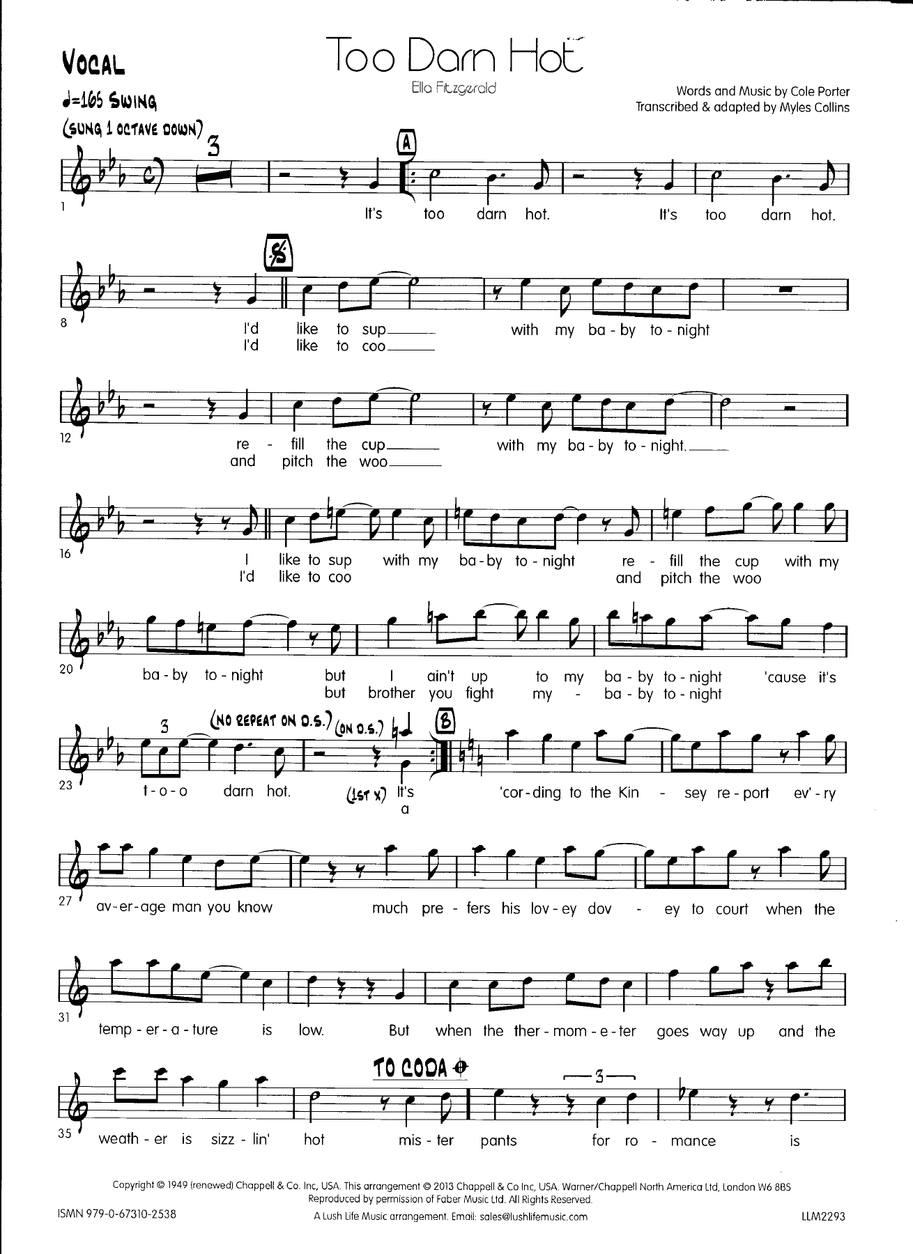 Too darn hot - vocal — sheet music cover (first page)