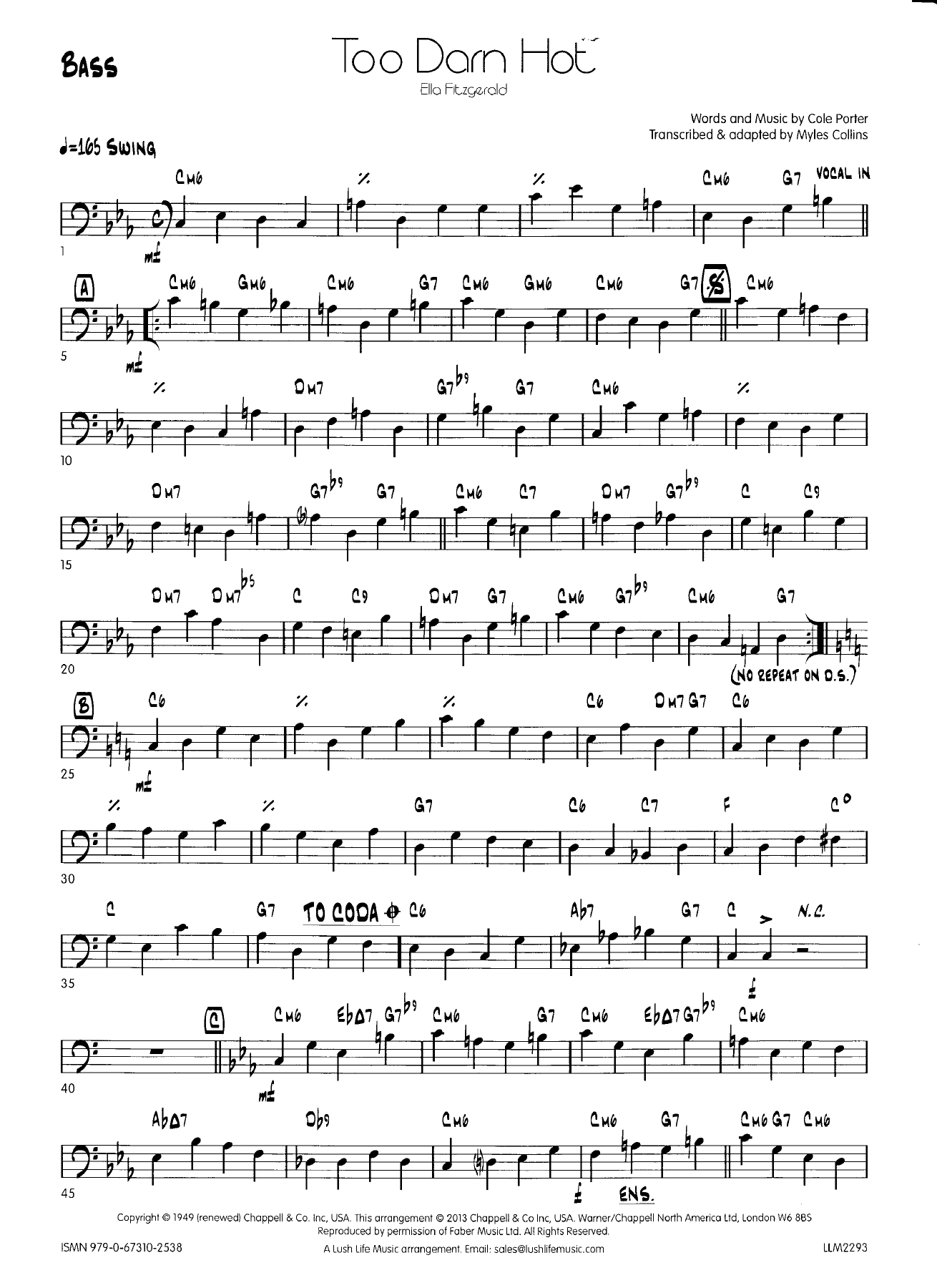 Too darn hot - bass-guitar-drums — big_band_vocal sheet music arranged by Myles Collins | Musical Theatre
