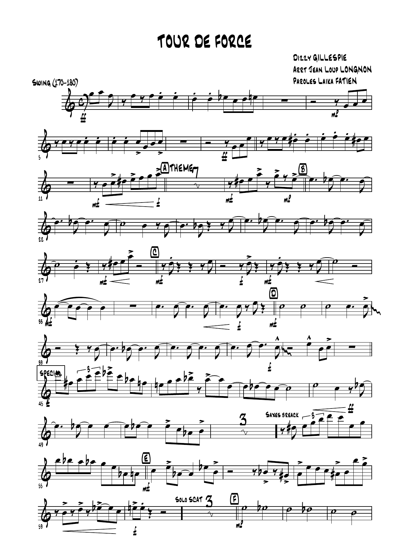TourDeForce - Alto Sax. — big_band_vocal sheet music arranged by Jean Loup Longnon | Jazz Standard