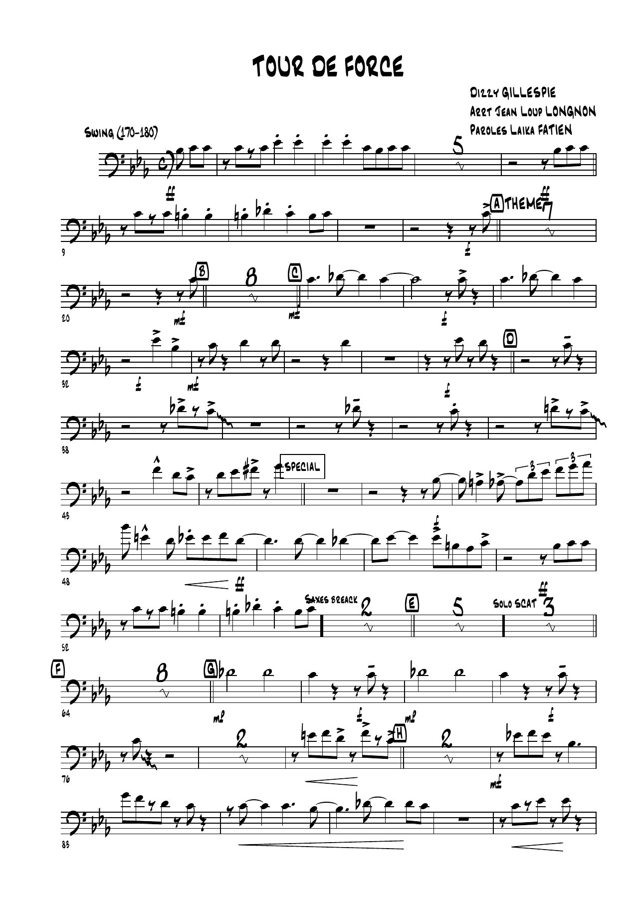 TourDeForce - Trombone — sheet music cover (first page)