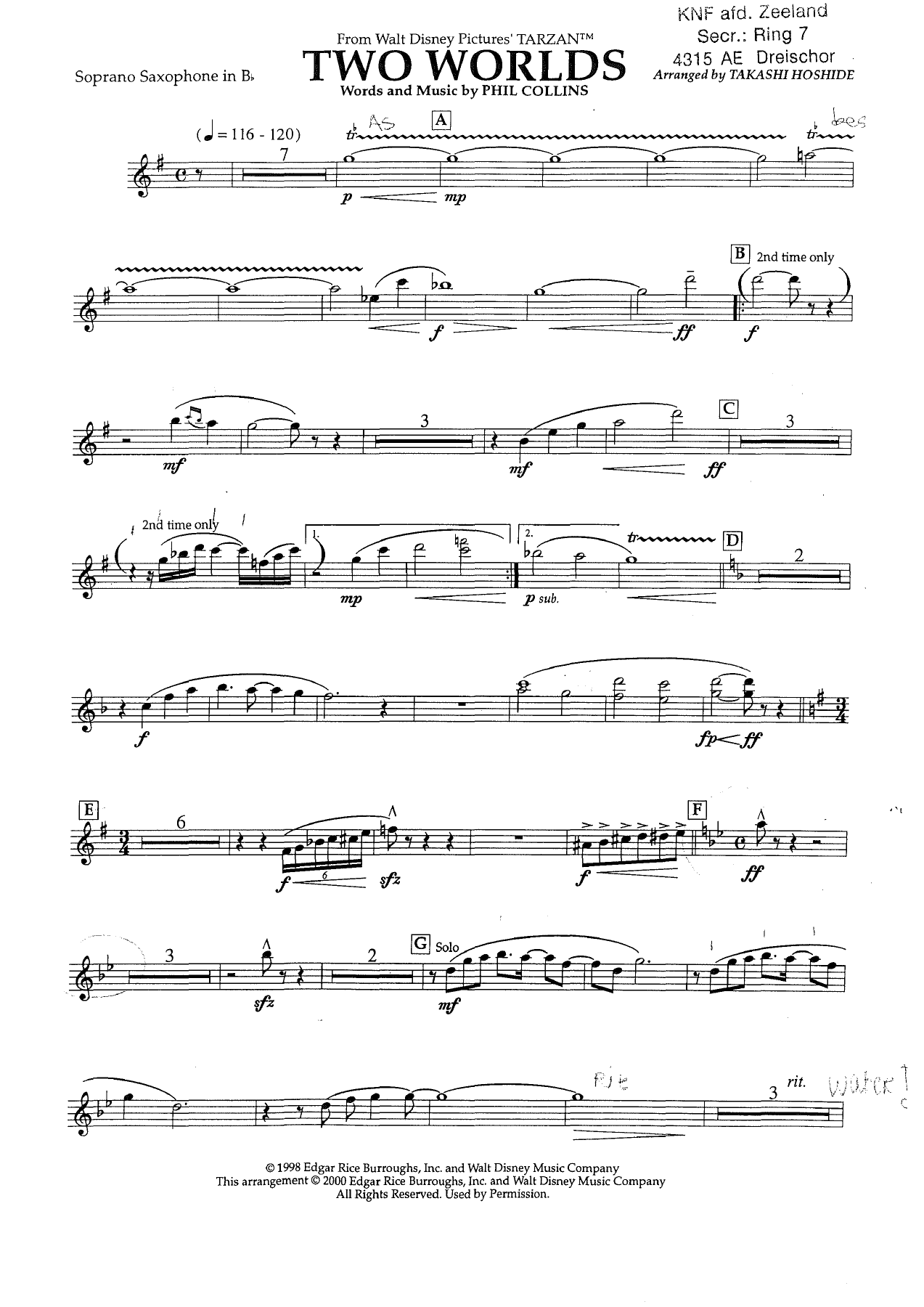 Two World's (From Tarzan) (T.Hoshide) — sheet music cover (first page)
