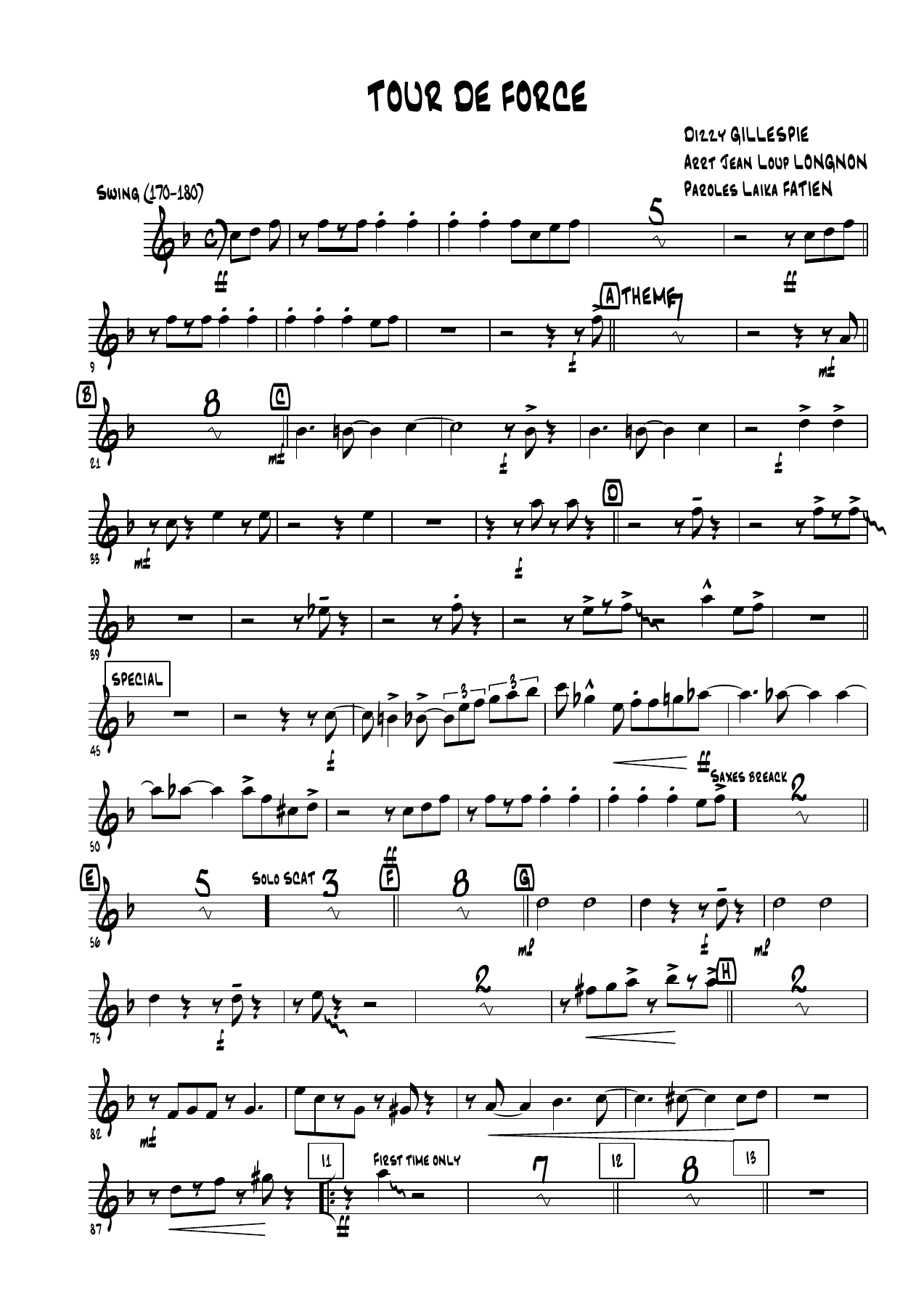 TourDeForce - Trumpet in Bb — big_band_vocal sheet music arranged by Jean Loup Longnon | Jazz Standard