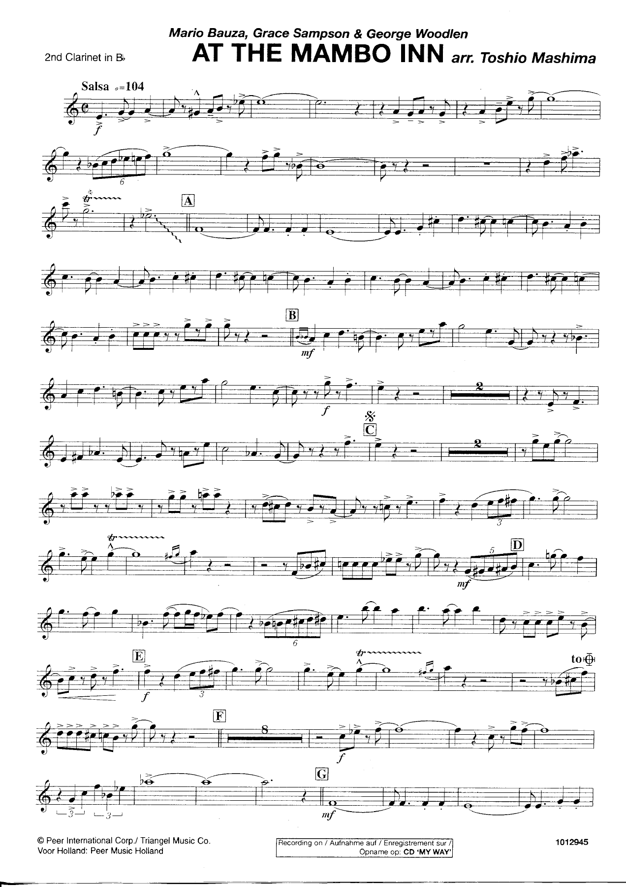 At the Mambo Inn — 2nd Clarinet in Bb — concert_band sheet music arranged by Toshio Mashima | Salsa