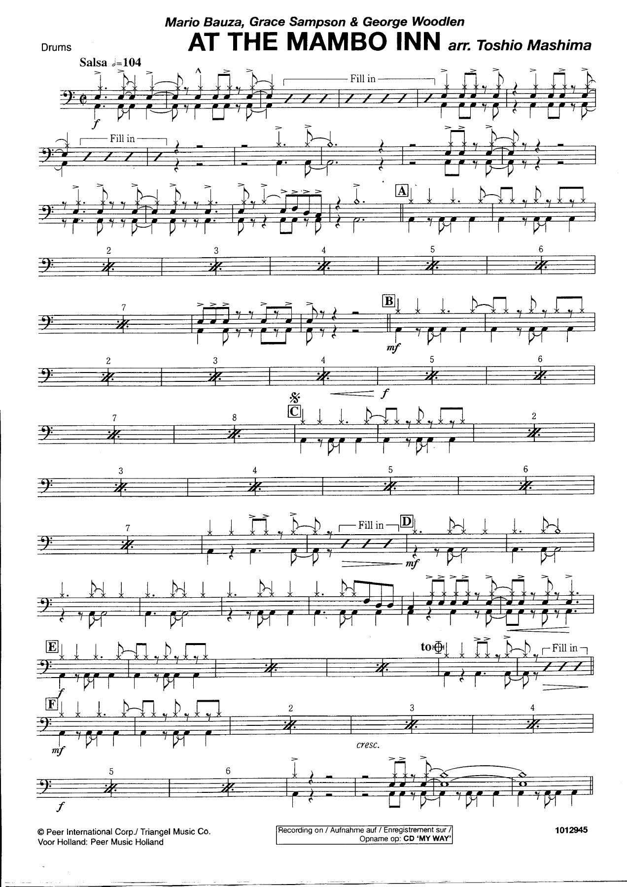 At the Mambo Inn — Drums — concert_band sheet music arranged by Toshio Mashima | Salsa
