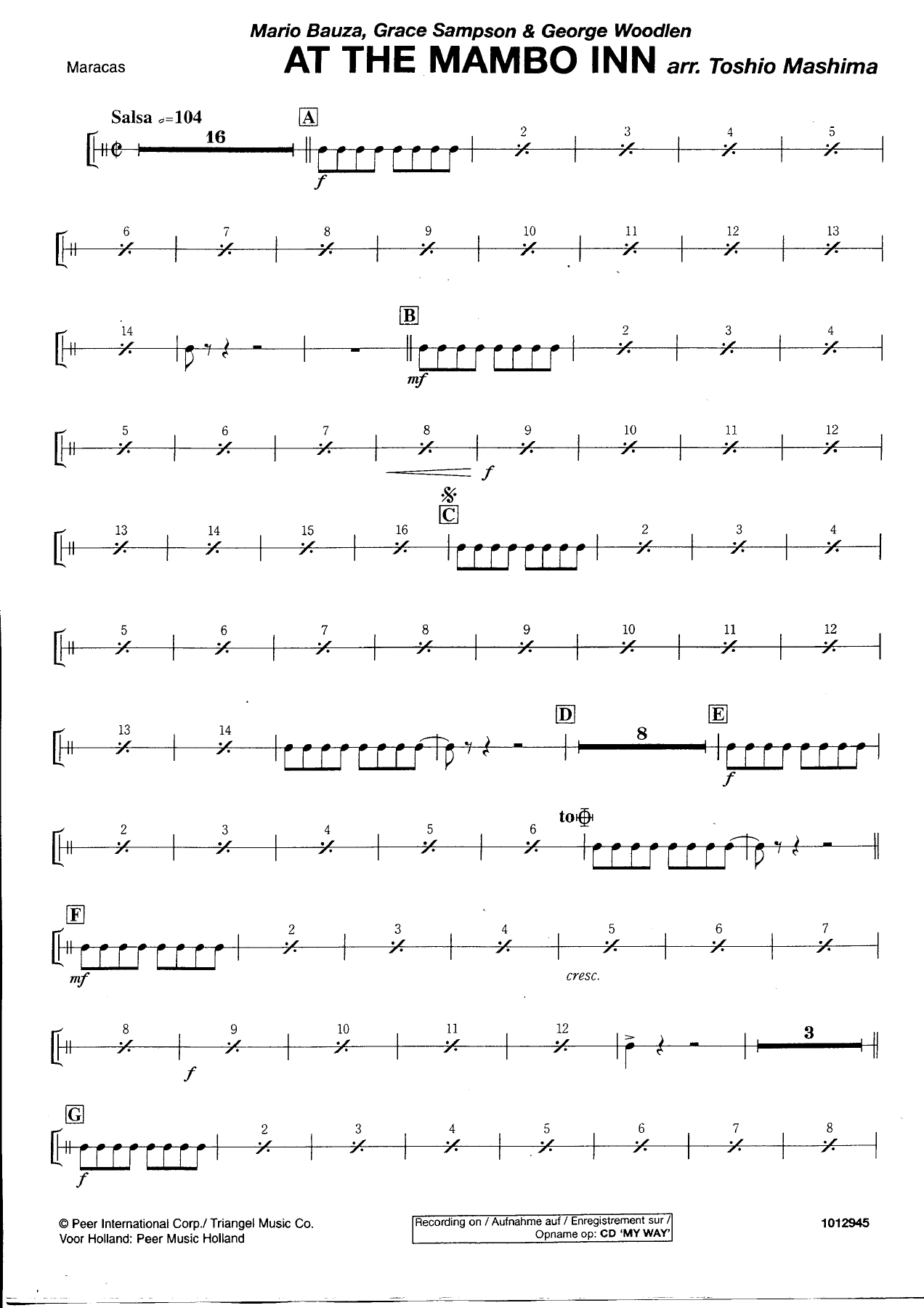 At the Mambo Inn — Maracas — Konzertkapelle sheet music by Toshio Mashima | Salsa