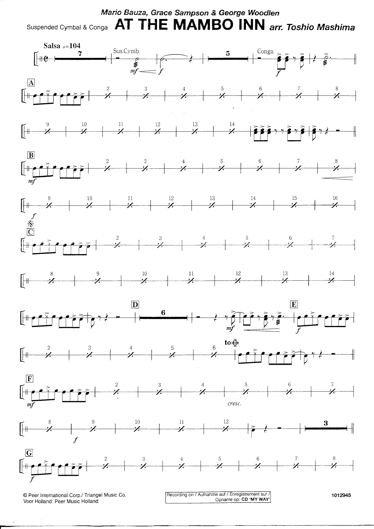 At the Mambo Inn — Suspended Cymbal & Conga — sheet music preview