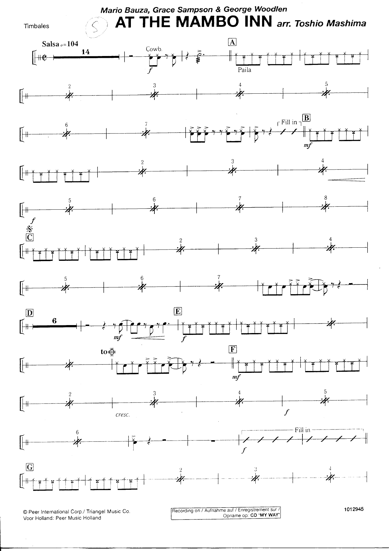At the Mambo Inn — Timbales — sheet music preview