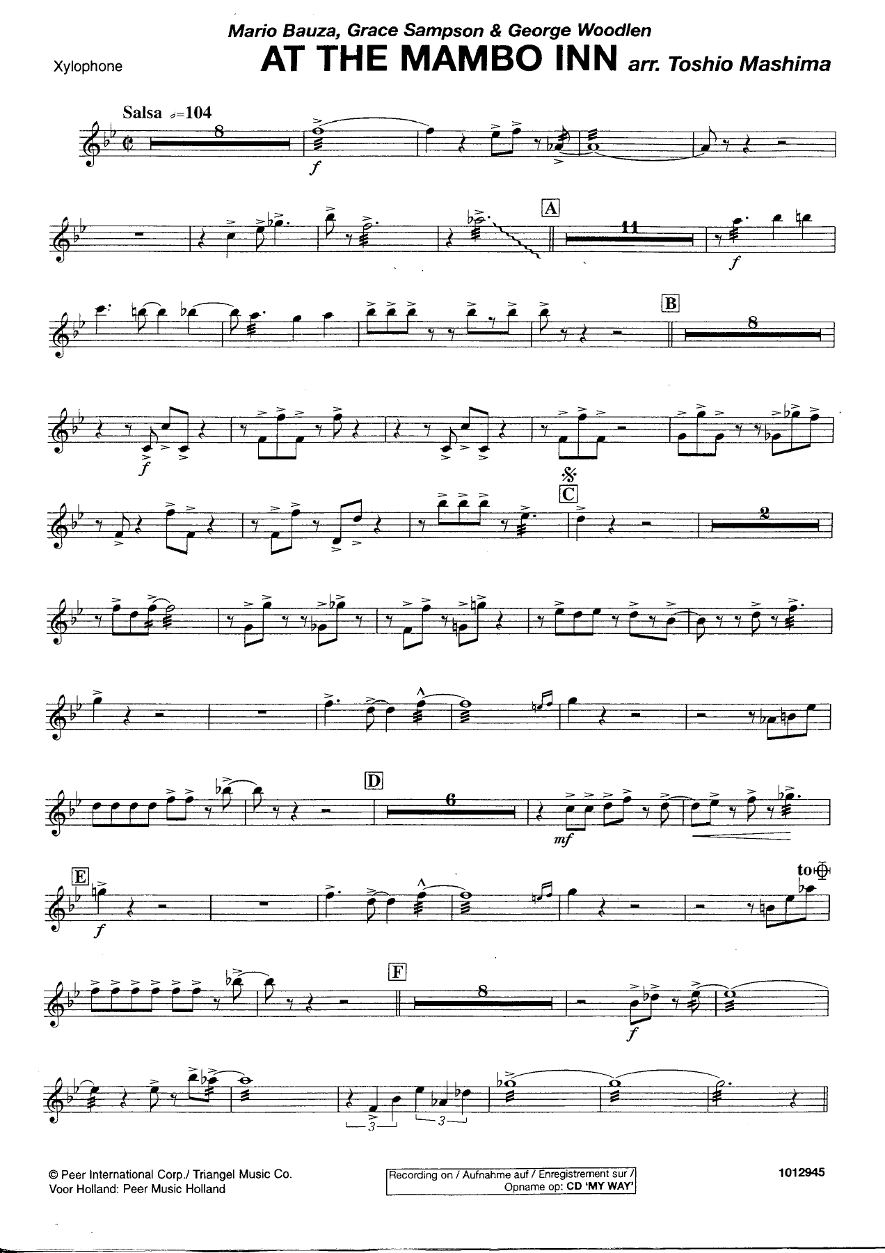 At the Mambo Inn — Xylophone — sheet music preview