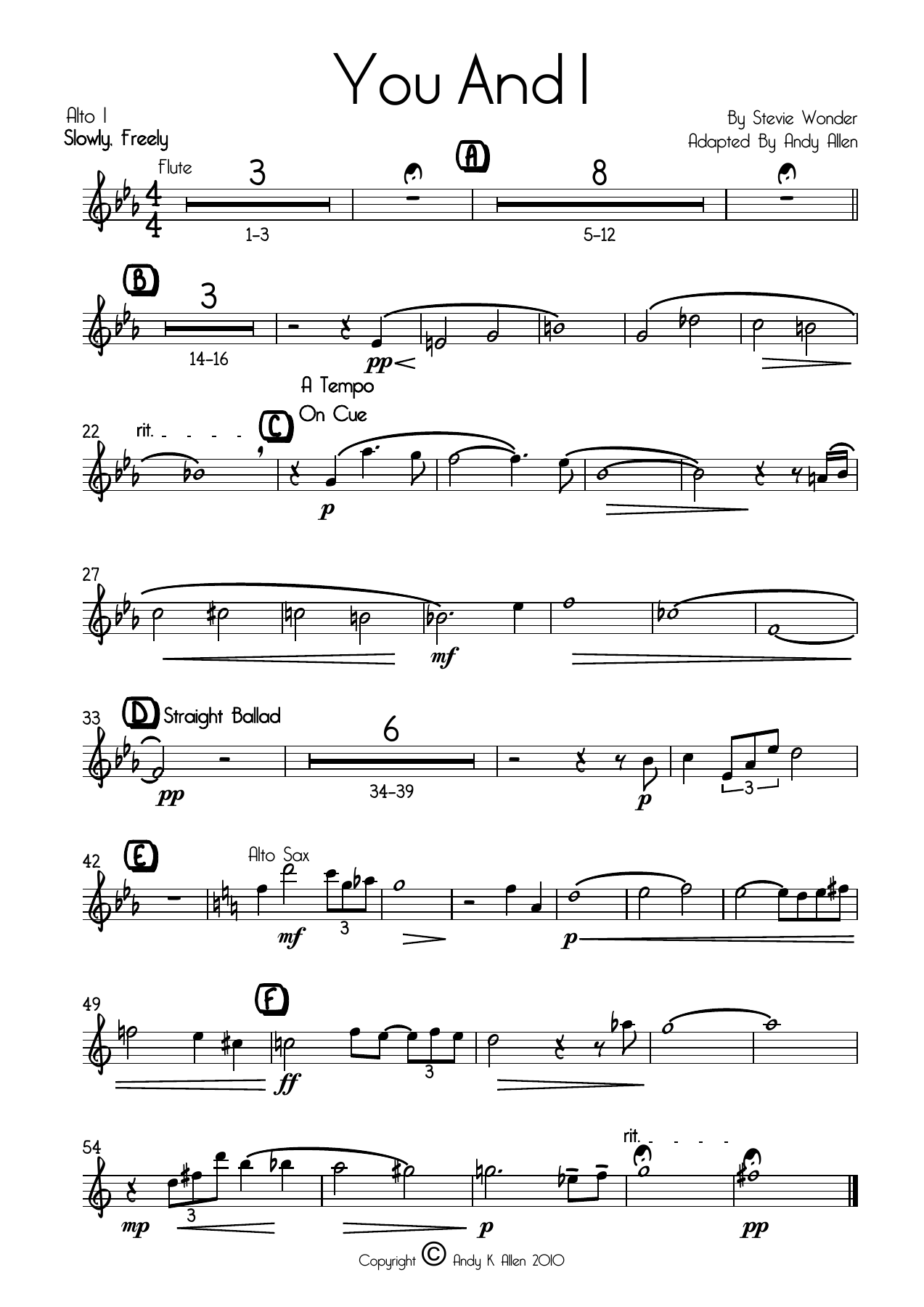 You And I Parts — sheet music cover (first page)