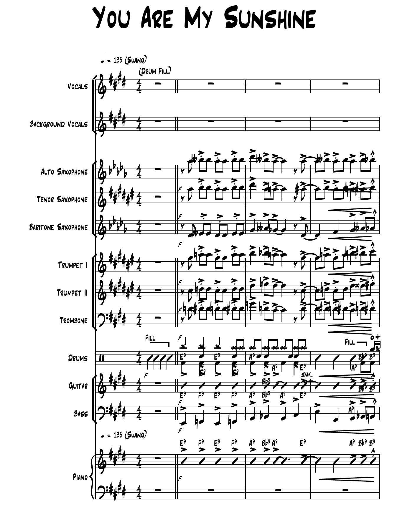 You Are My Sunshine-voc — Big Band Vocal sheet music by Mr. X | Traditional