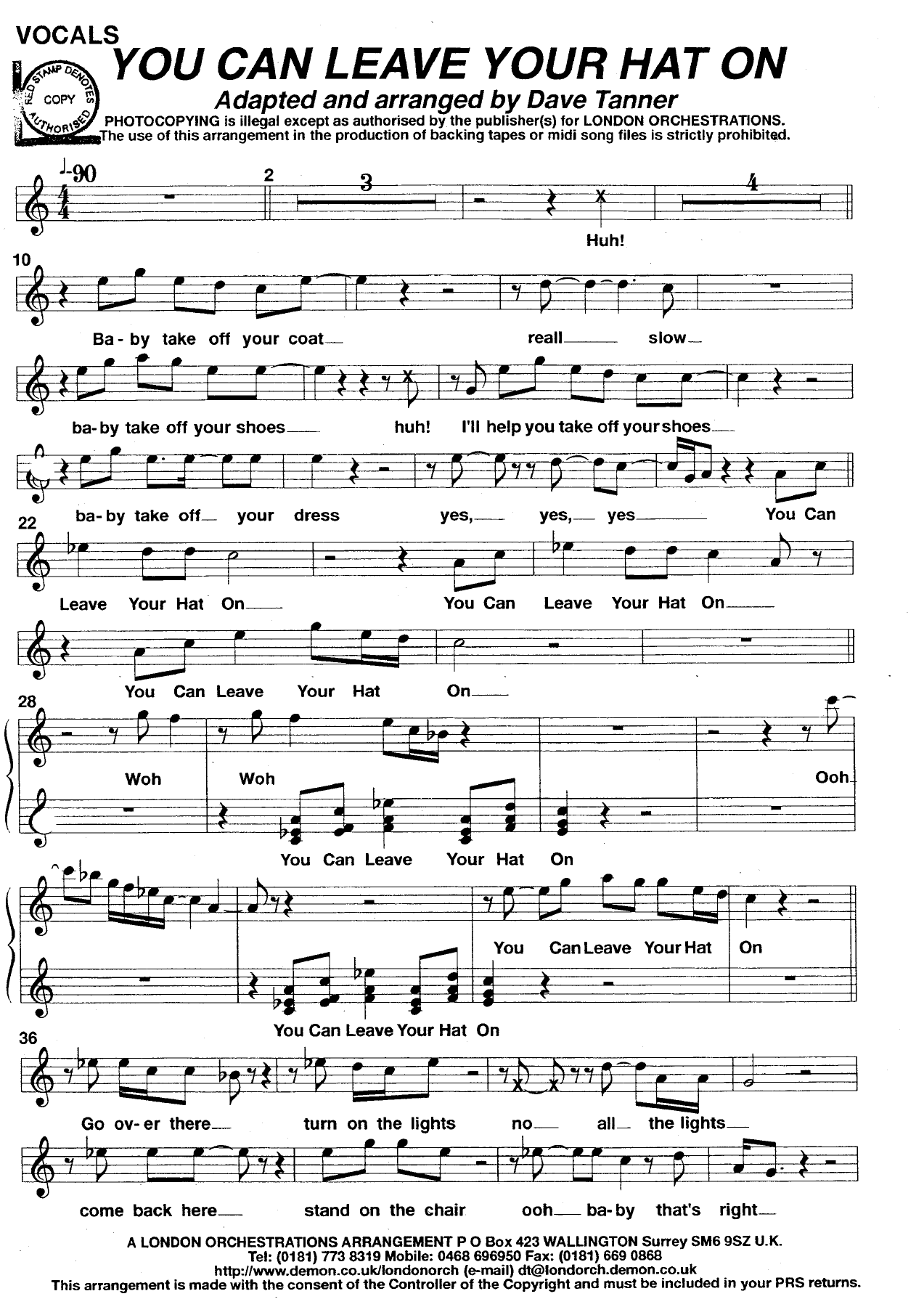 You can leave your hat on voc. — big_band_vocal sheet music arranged by Mr. X | Pop