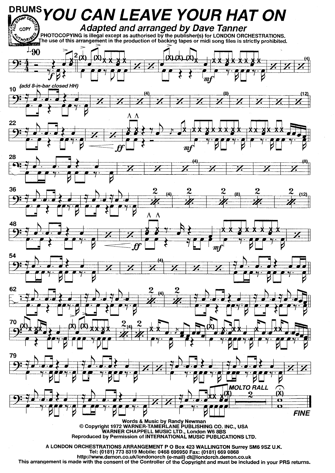 You can leave you hat on Drums — sheet music preview