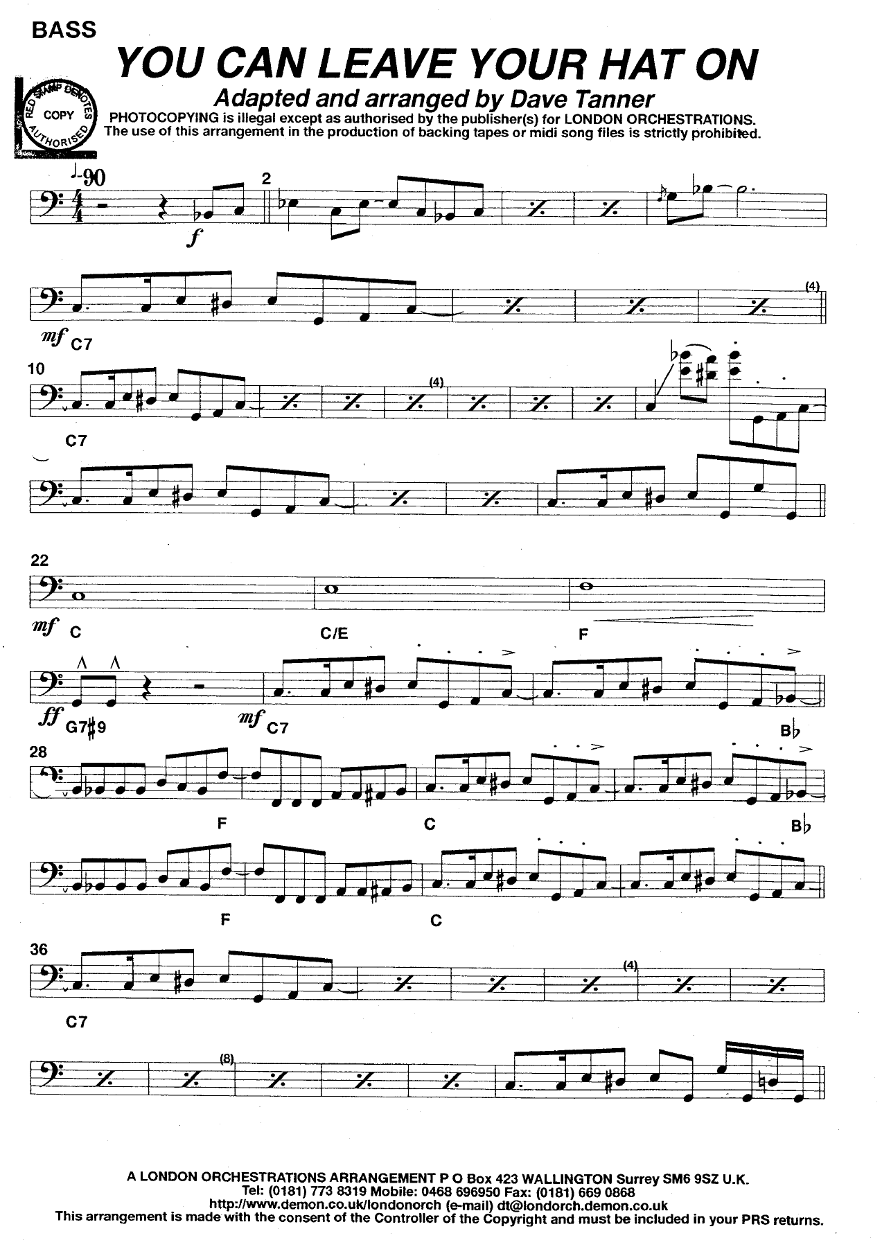 You can leave your hat on Bass — big_band_vocal sheet music arranged by Mr. X | Pop