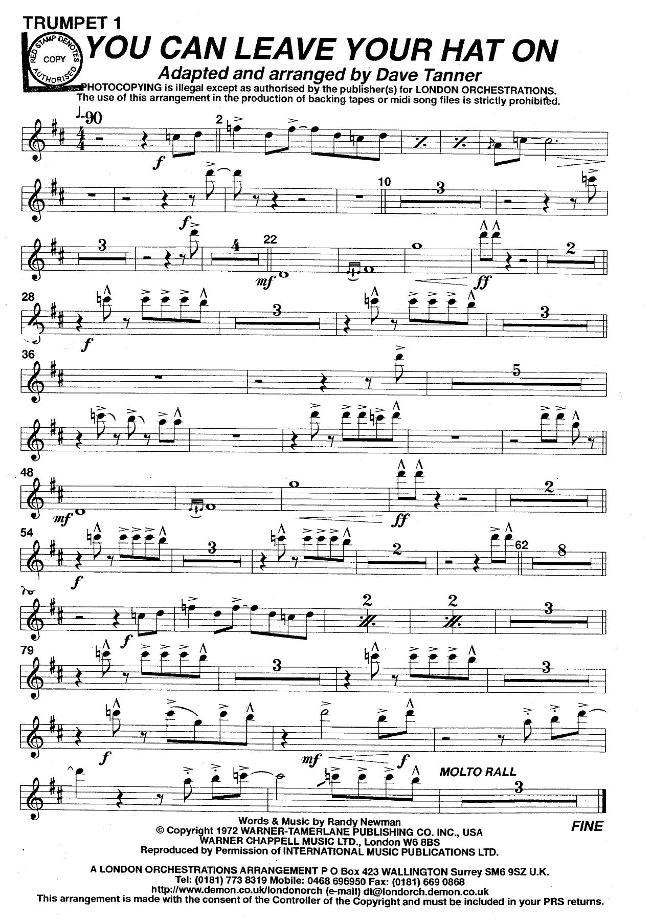 You can leave your hat on TR — sheet music cover (first page)