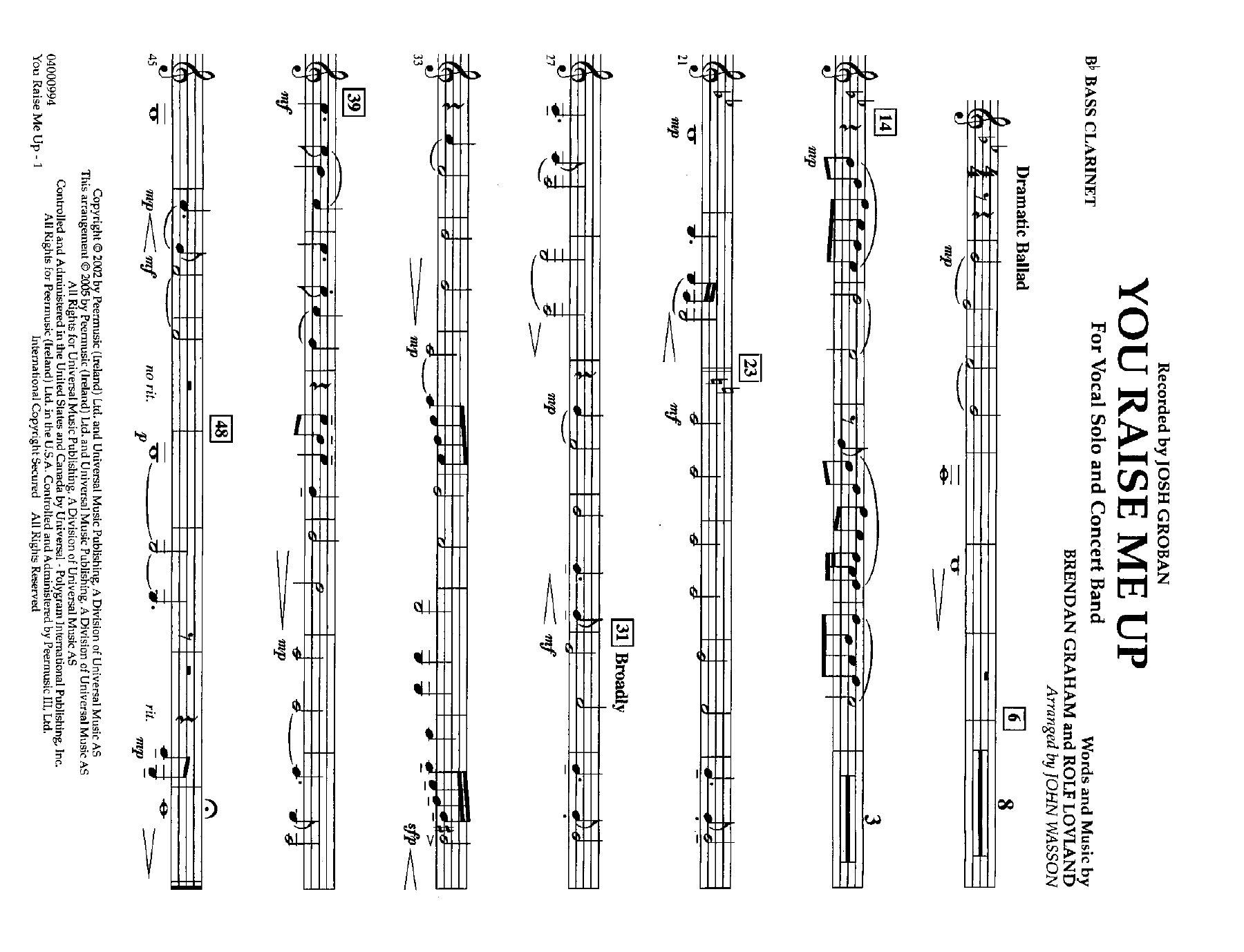 Bass Clarinet — sheet music cover (first page)