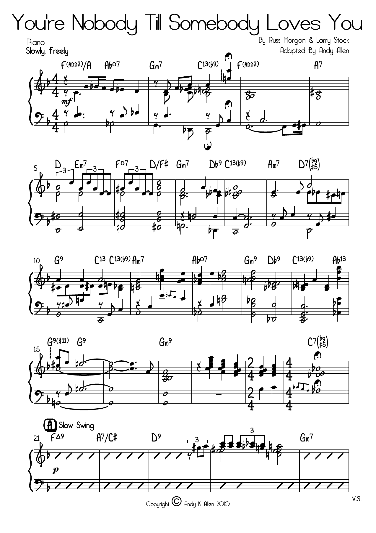 You re Nobody Til Somebody Loves You Piano — big_band_vocal sheet music arranged by Mr. X | Jazz Standard