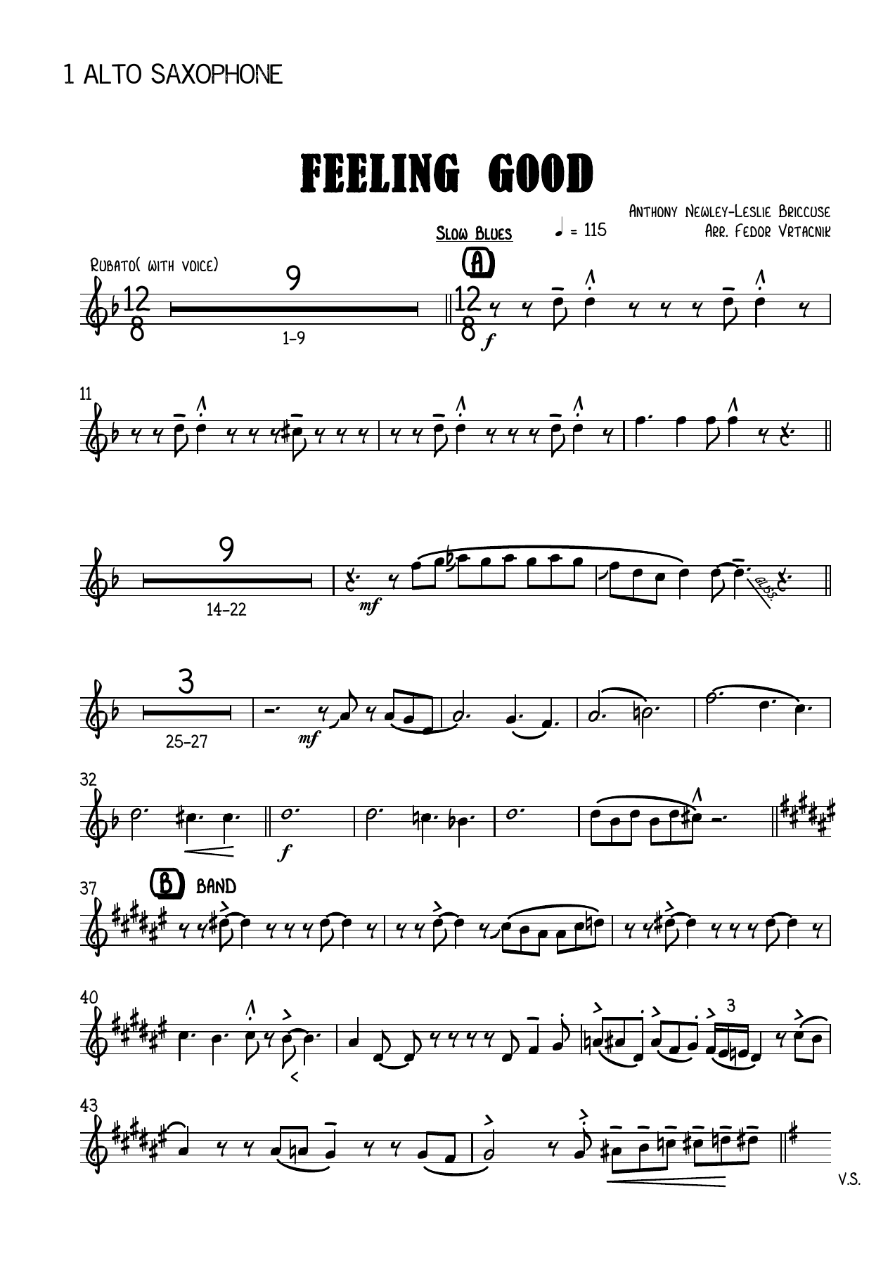 FEELING GOOD-Fm 1 Alto Saxophone — big_band_vocal sheet music arranged by Fm 1 Alto Saxophone | Soul