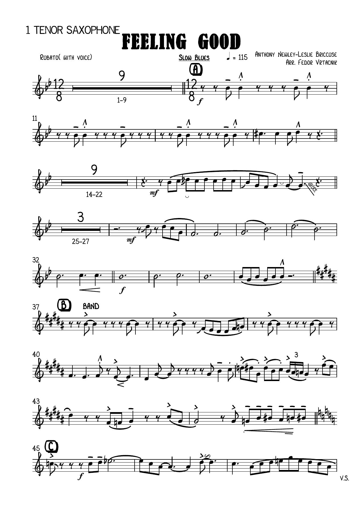 FEELING GOOD-Fm 1 Tenor Saxophone — sheet music cover (first page)