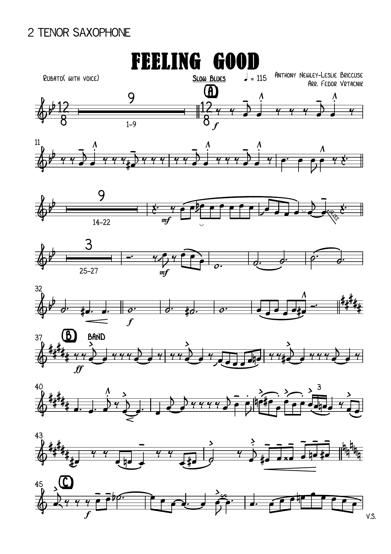 FEELING GOOD-Fm 2 Tenor Saxophone — sheet music cover (first page)