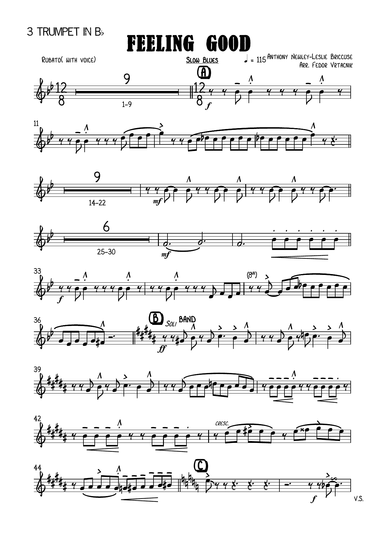 FEELING GOOD-Fm 3 Trumpet in Bb — big_band_vocal sheet music arranged by Fm 3 Trumpet in Bb | Soul