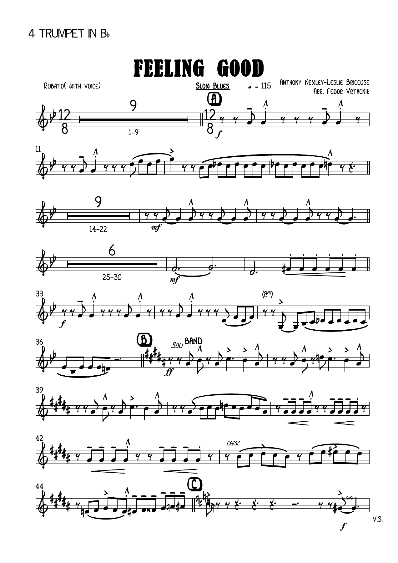FEELING GOOD-Fm 4 Trumpet in Bb — big_band_vocal sheet music arranged by Fm 4 Trumpet in Bb | Soul