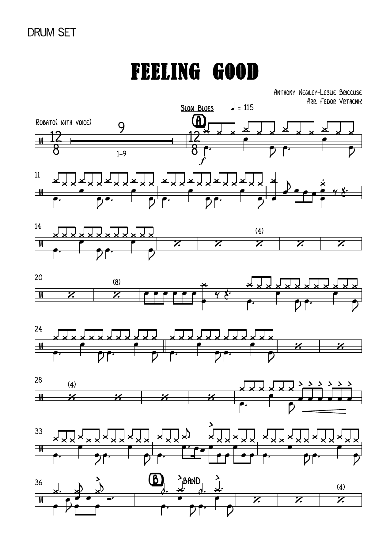 FEELING GOOD-Fm Drum Set — sheet music cover (first page)