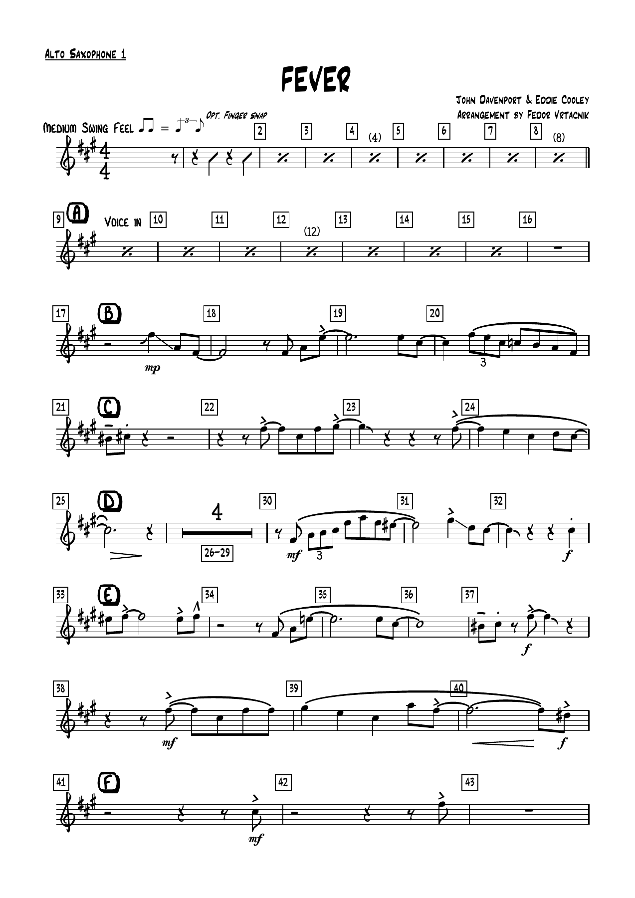 FEVER Alto Saxophone — big_band_vocal sheet music arranged by Mr. X | Jazz Vocal