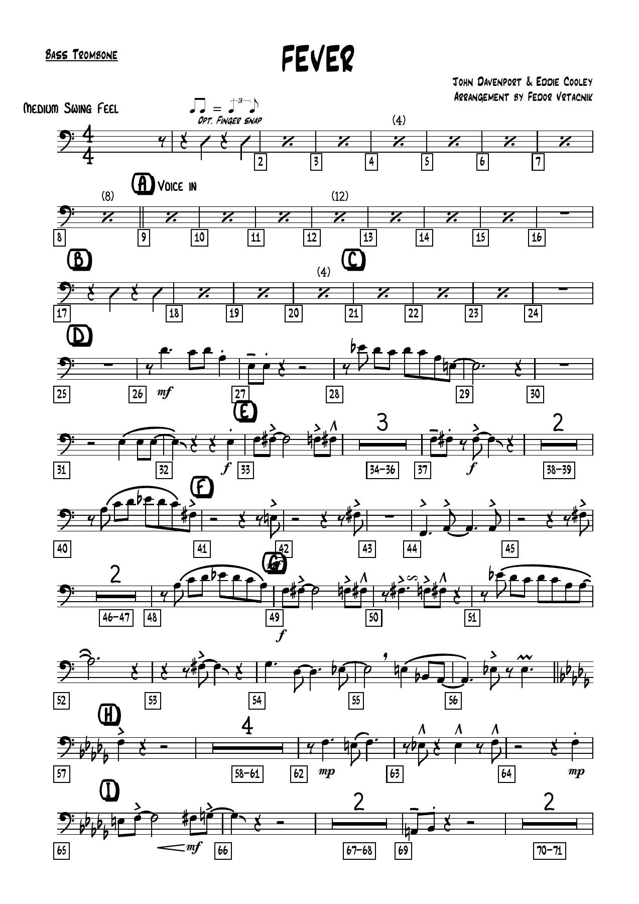 FEVER Bass Trombone — sheet music cover (first page)