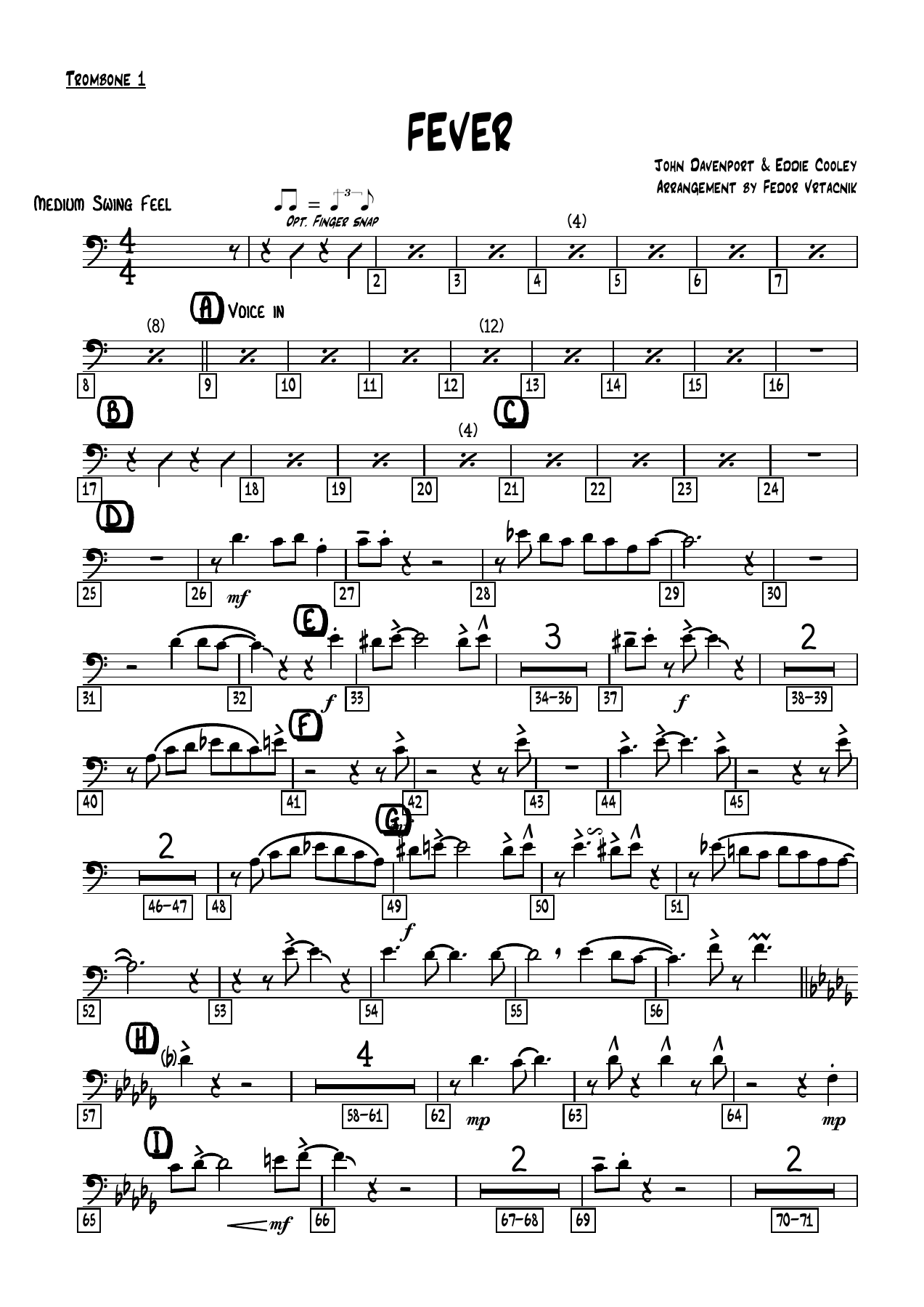 FEVER Trombone — sheet music cover (first page)
