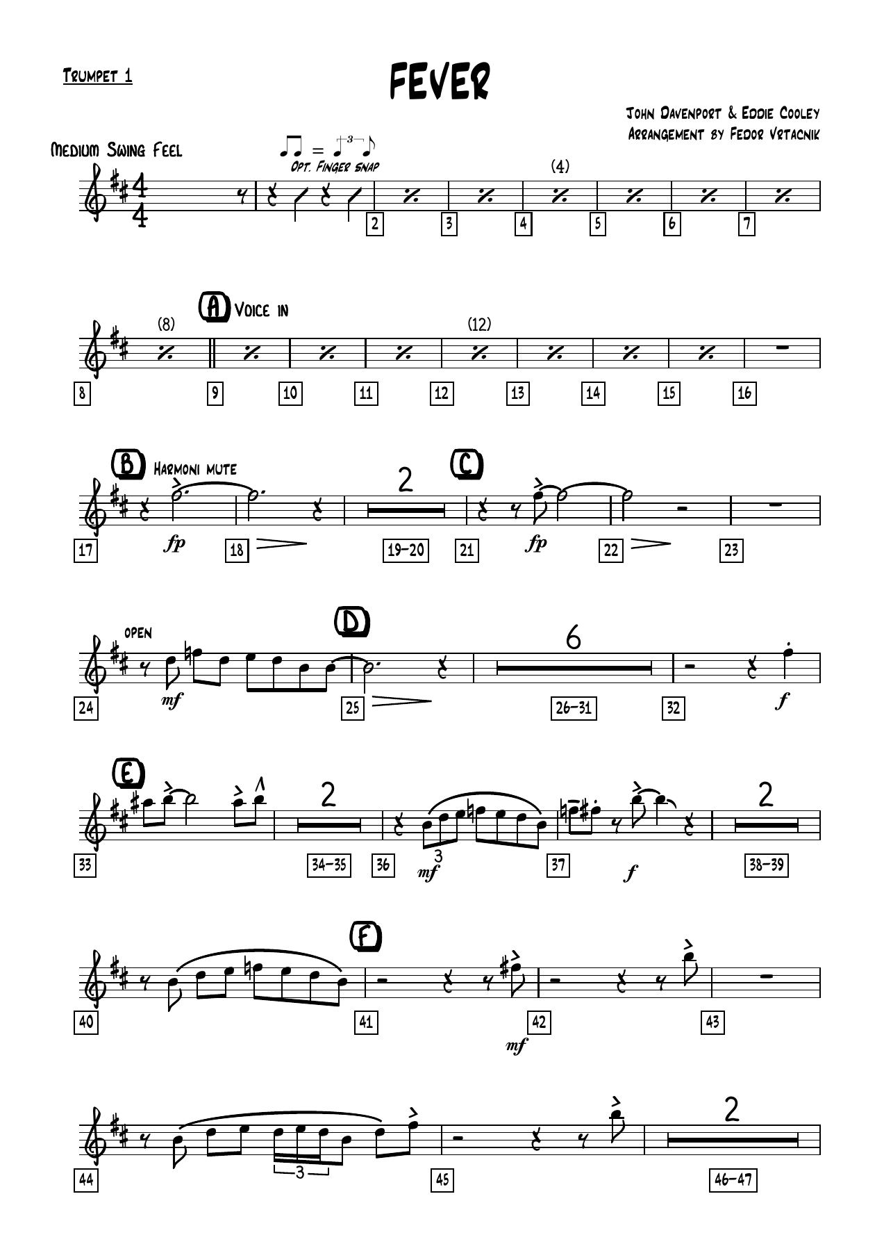 FEVER Trumpet — sheet music cover (first page)