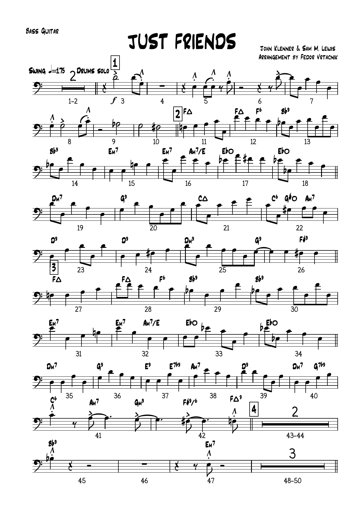 JUST FRIENDS -Cmajor Bass Guitar — Big Band Vocal sheet music by Cmajor Bass Guitar | Jazz Standard