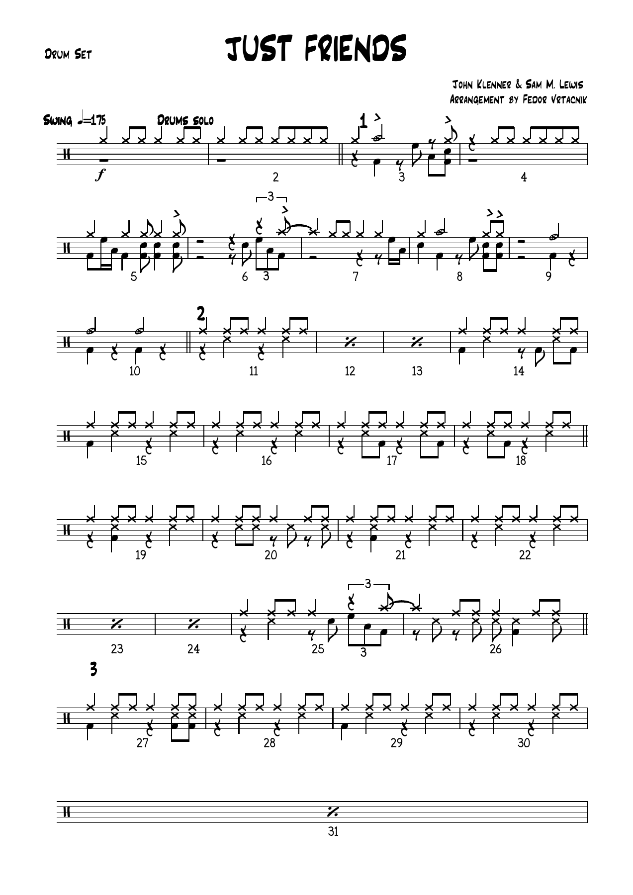 JUST FRIENDS -Cmajor Drum Set — sheet music cover (first page)