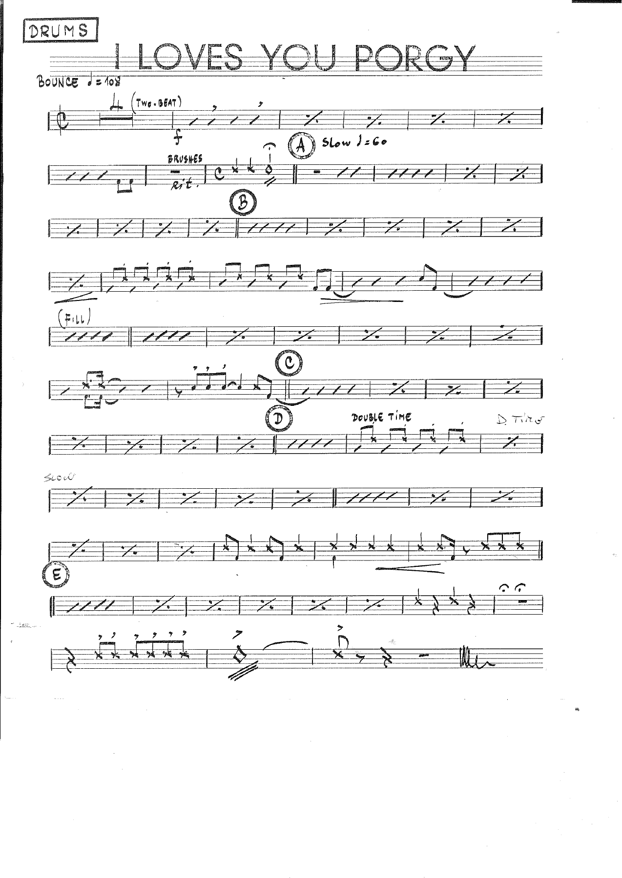 I loves you porgy Drums — sheet music cover (first page)