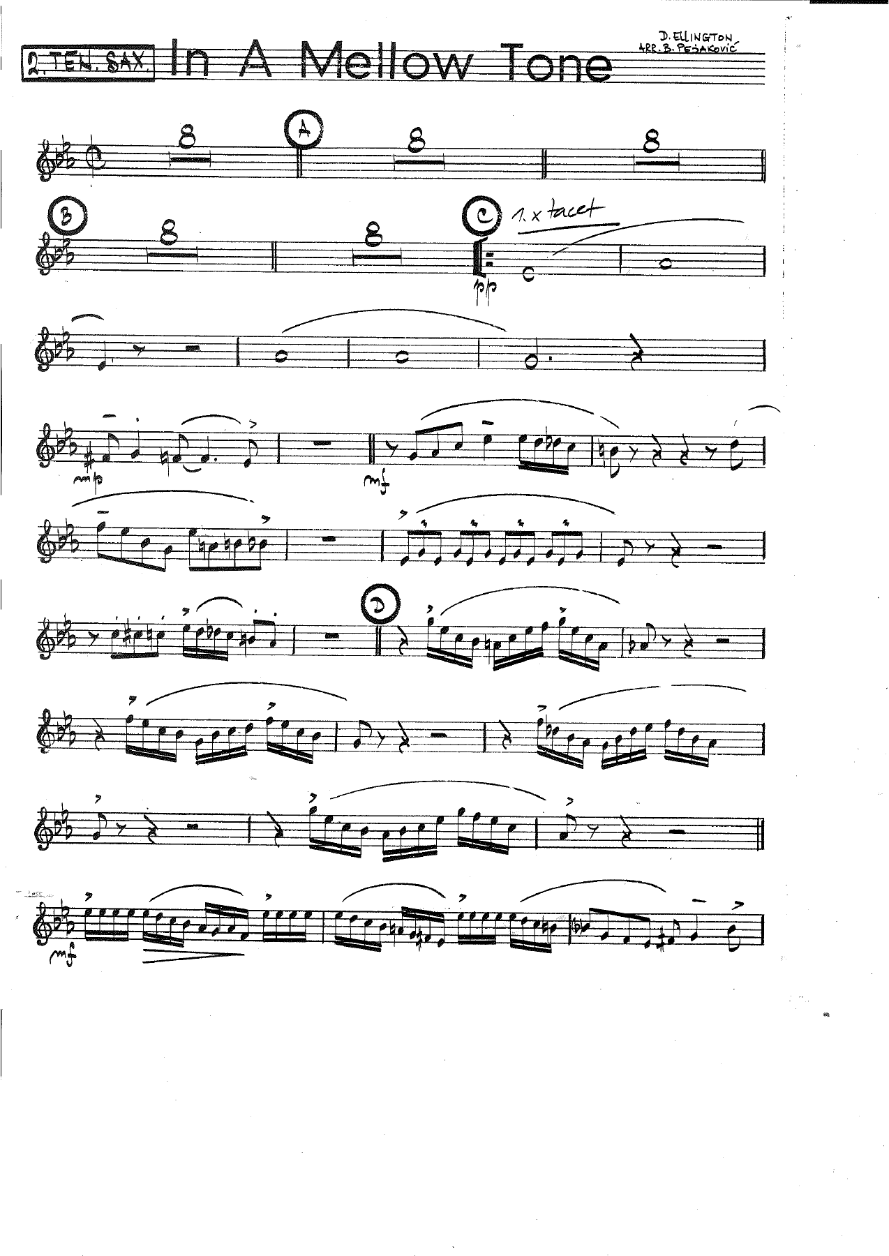 Sax 2 ten — sheet music cover (first page)