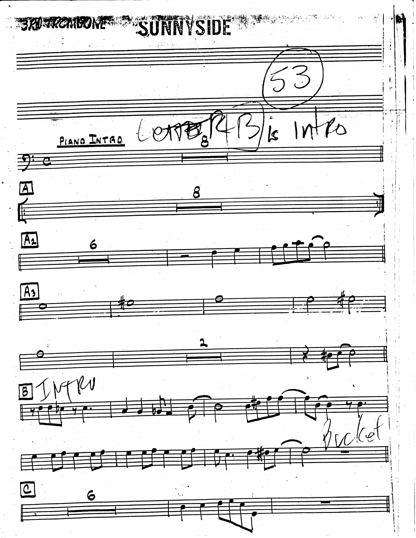 Bone 3 sunny side — big_band_vocal sheet music arranged by Mr. X | Jazz Standard