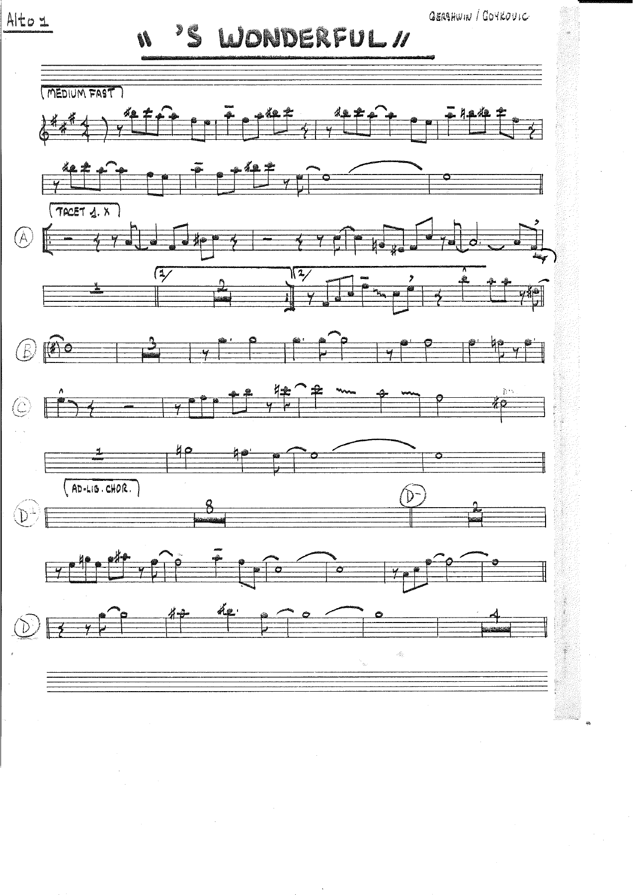 Sax alto 1 — big_band_vocal sheet music arranged by Mr. X | Jazz Standard